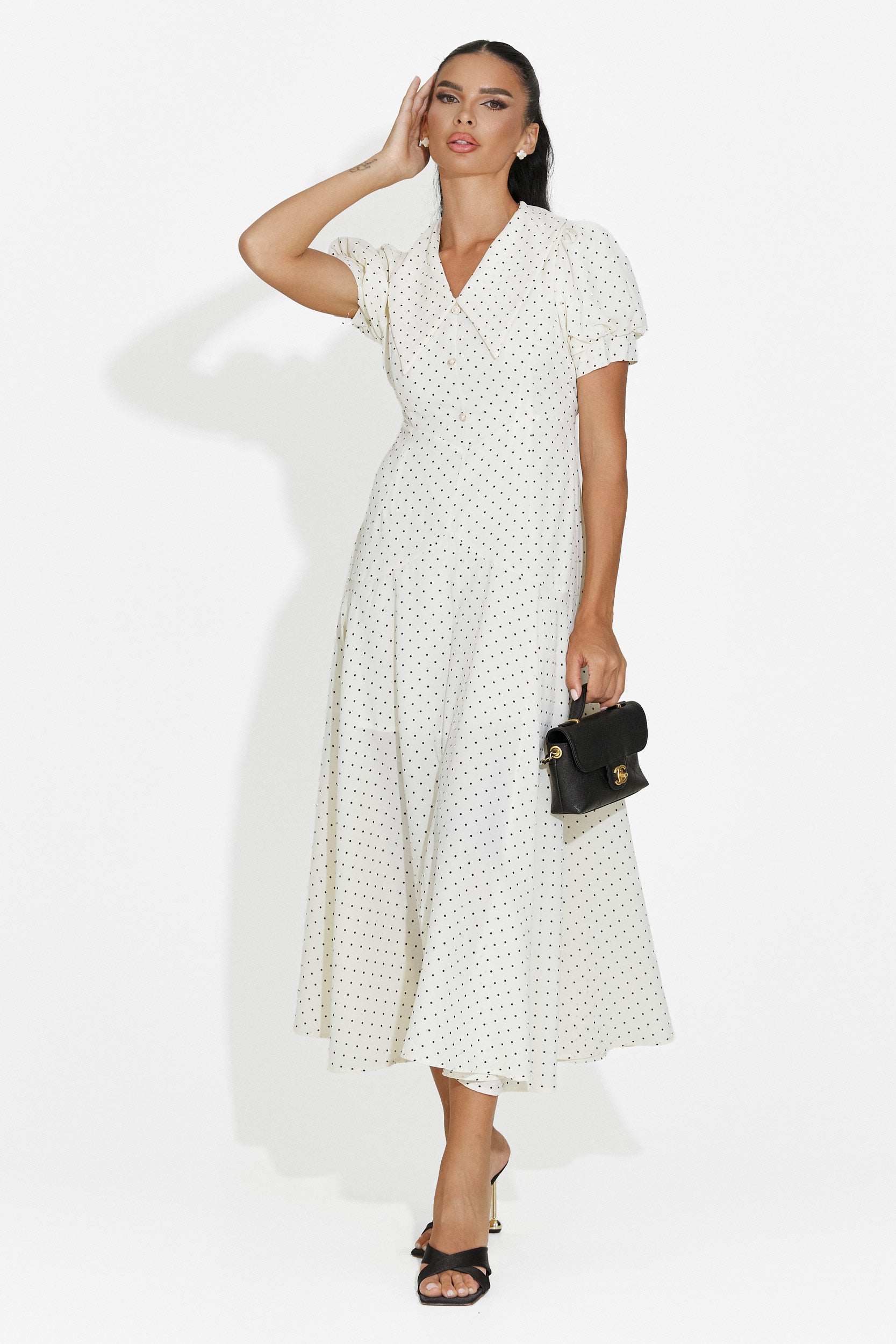 Midi beige women's dress Taisiana Bogas
