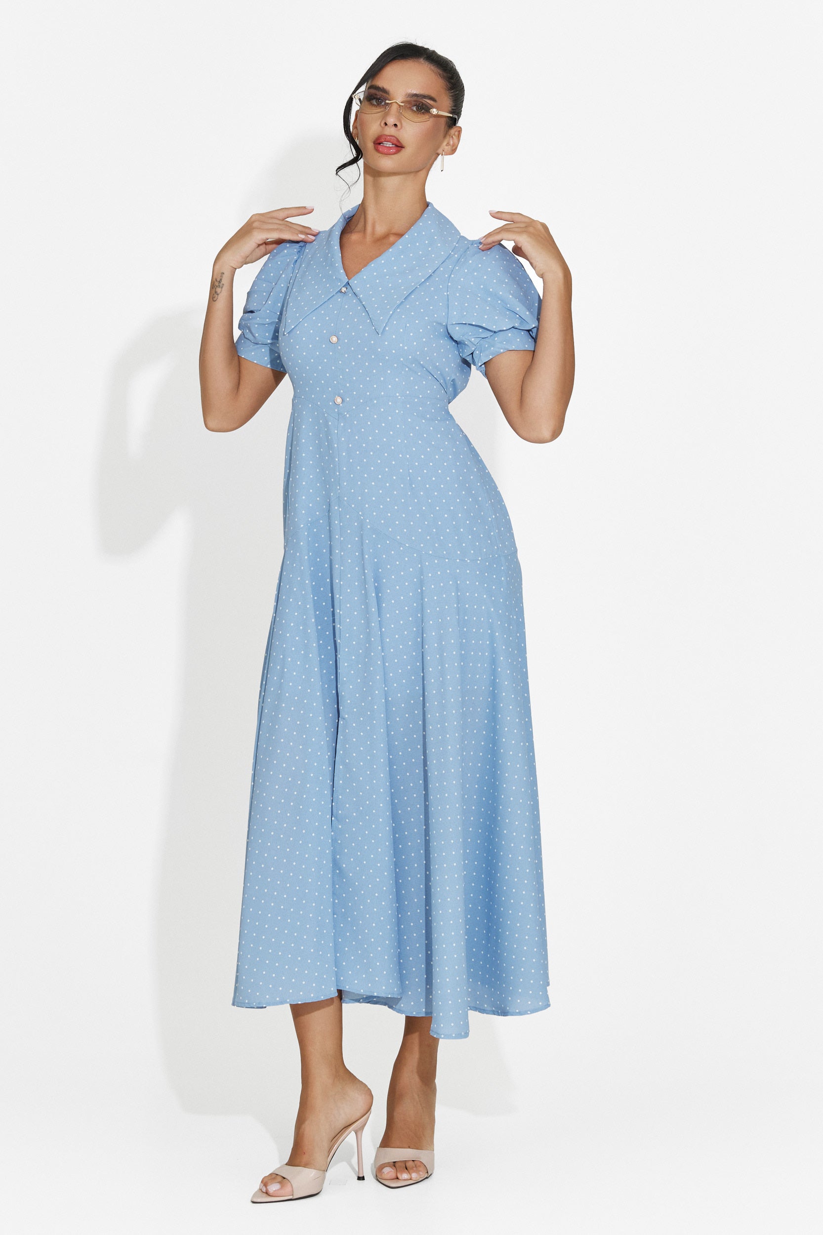 Midi light blue women's dress Taisiana Bogas