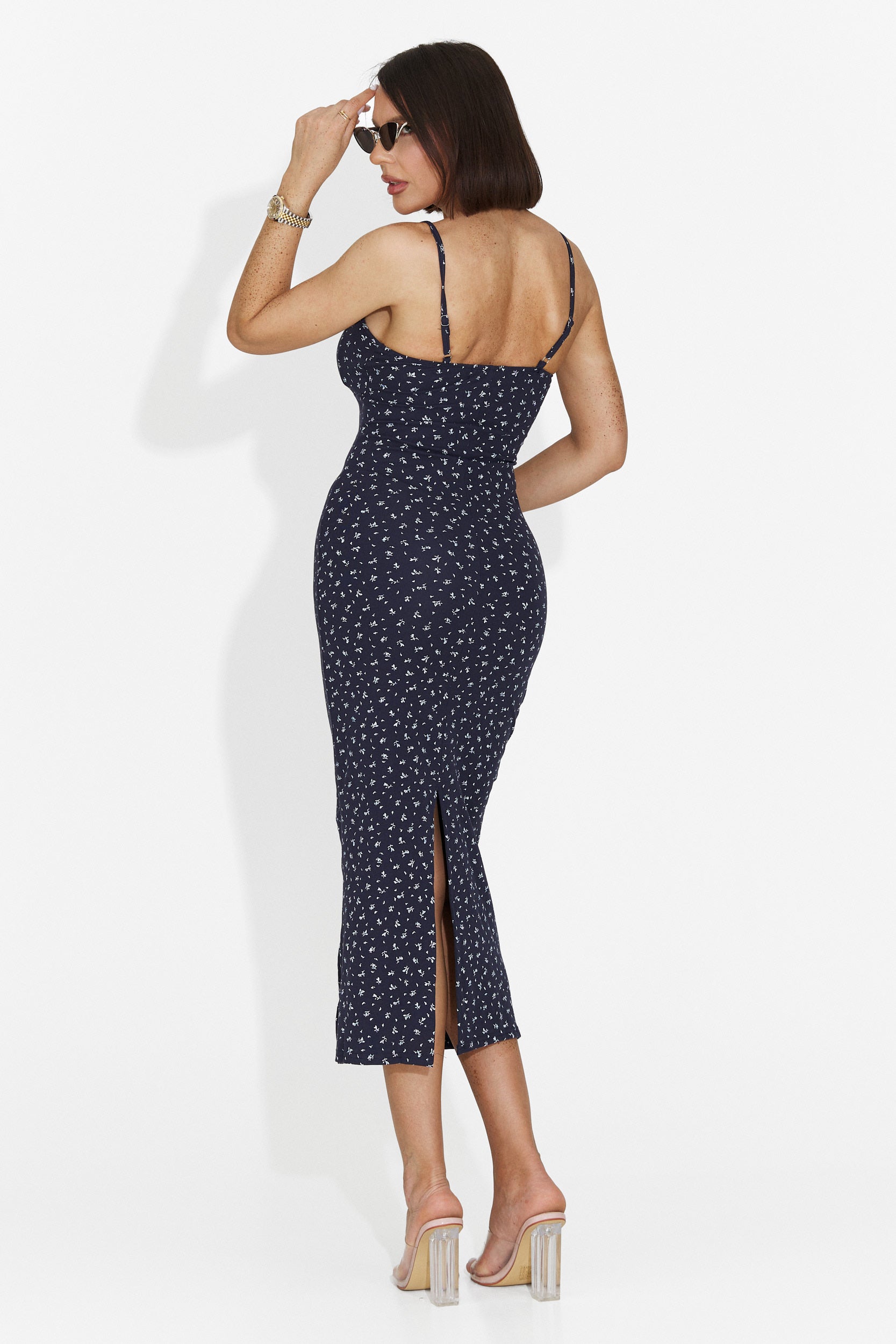 Robe Midi Bleu Marine Anamia Bogas pour Femmes