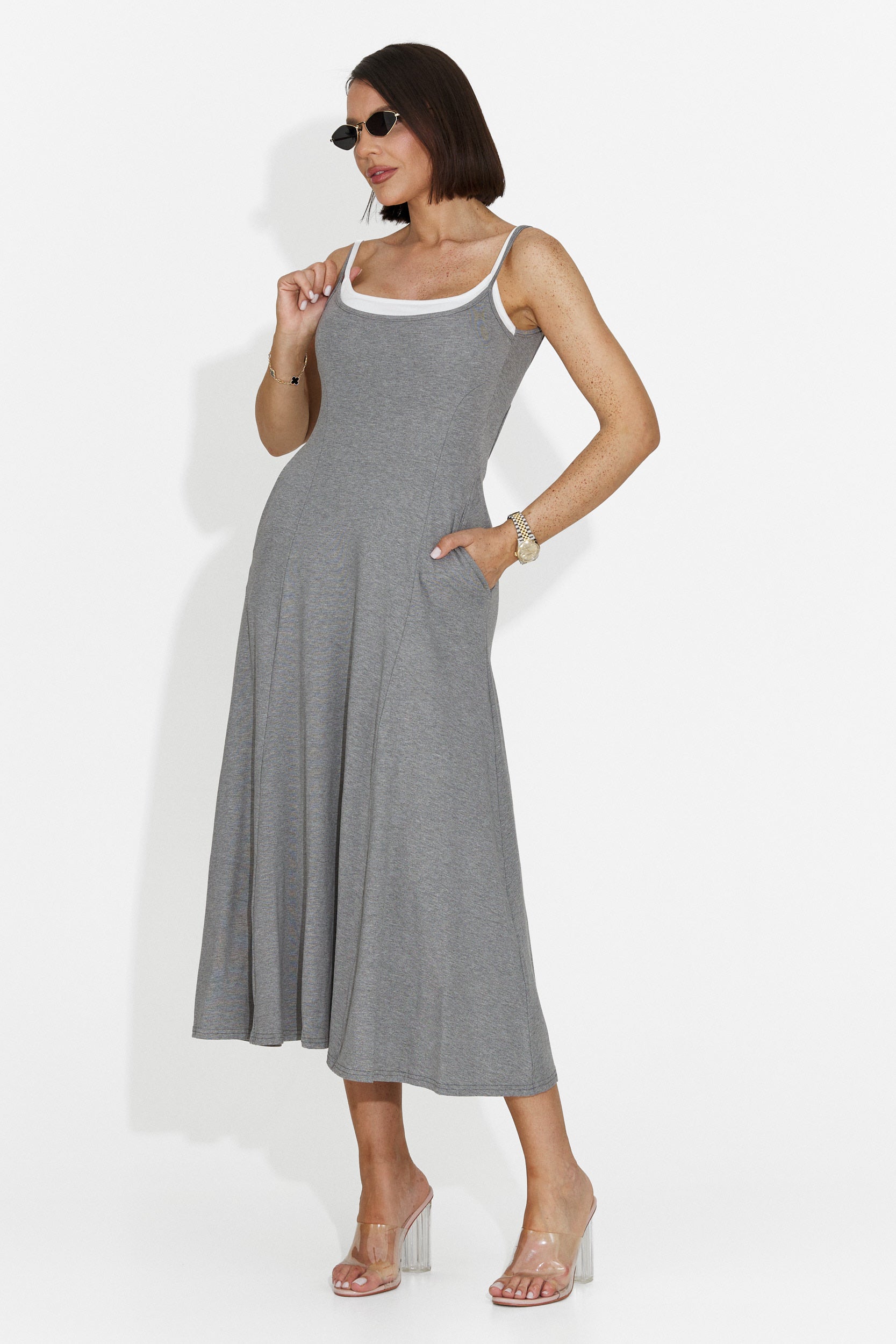 Robe Midi Grise Anuria Bogas pour Femmes