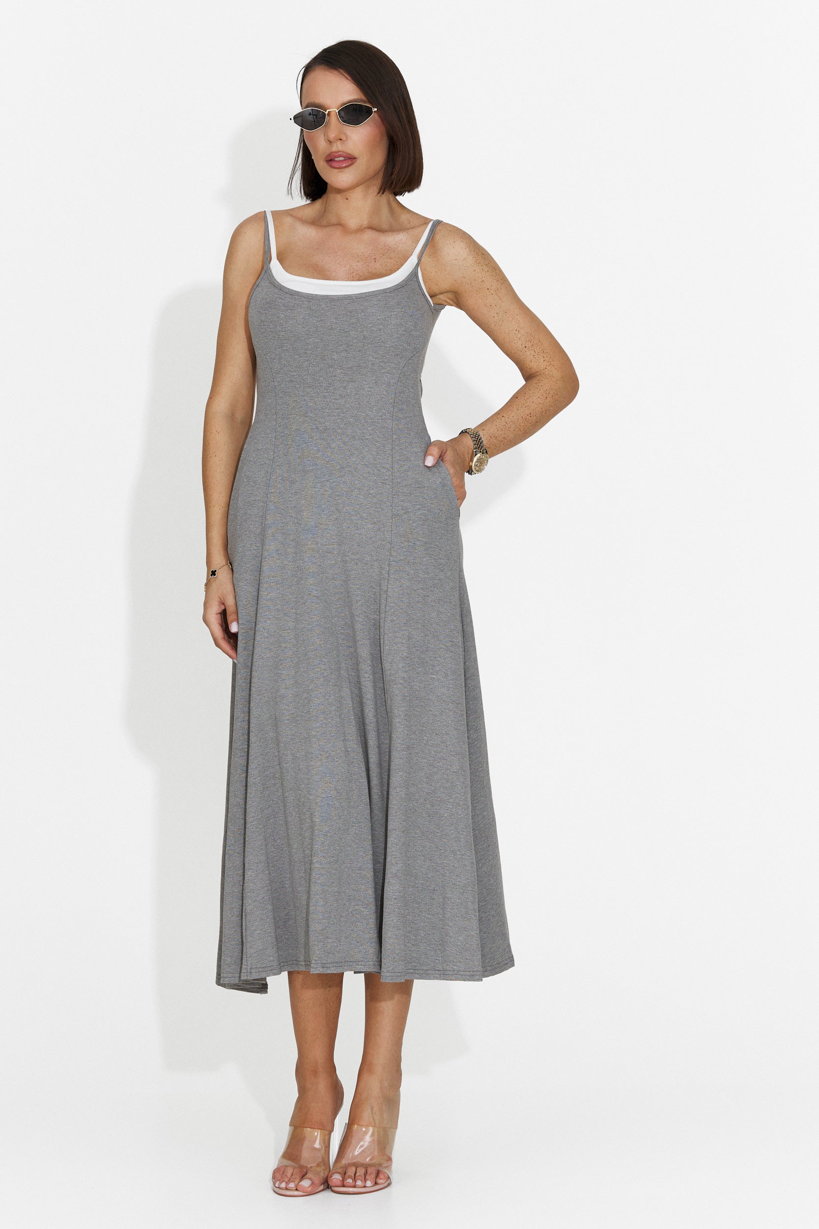 Robe Midi Grise Anuria Bogas pour Femmes