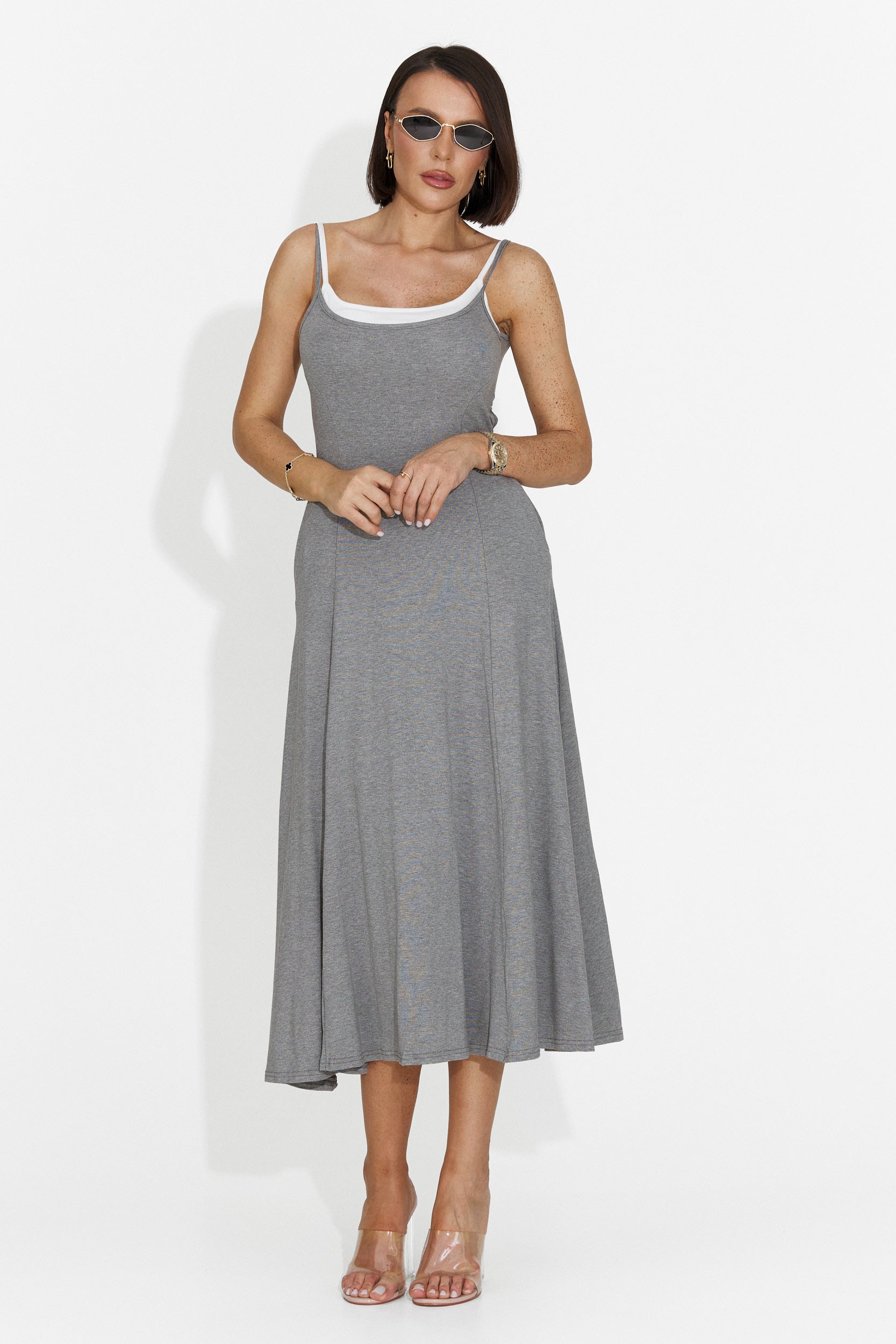 Robe Midi Grise Anuria Bogas pour Femmes