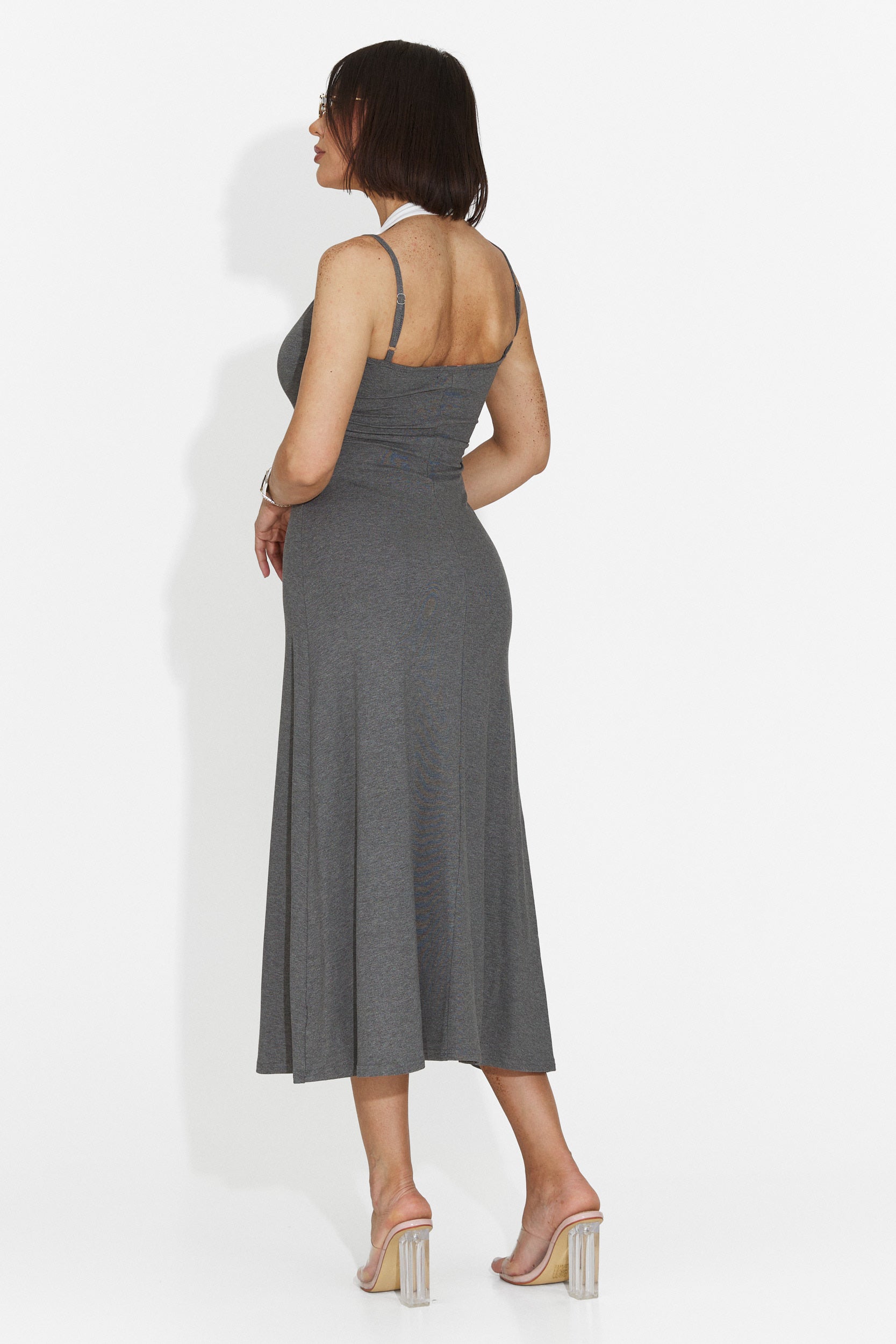 Robe Midi Grise Arasela Bogas pour Femmes