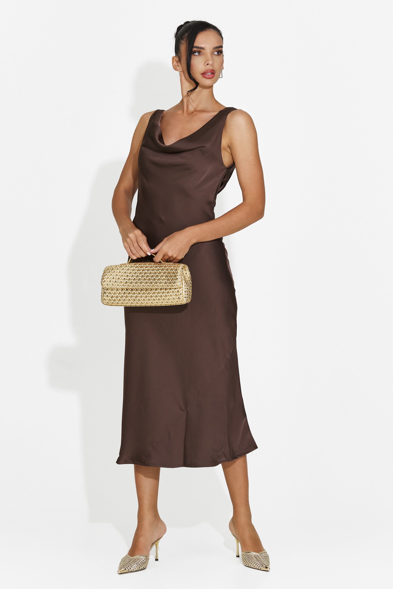 Brown midi women's dress Aliria Bogas