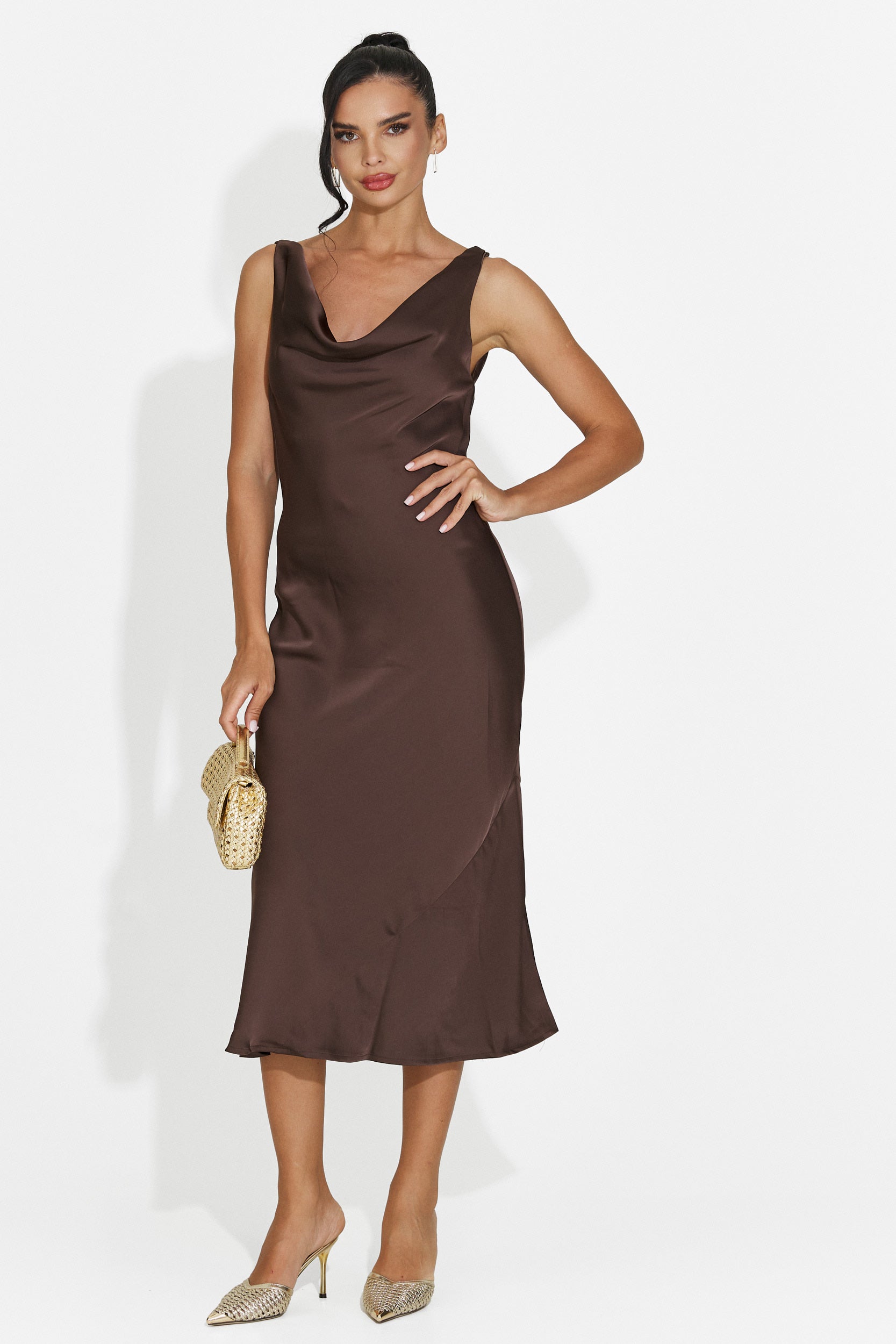 Brown midi women's dress Aliria Bogas