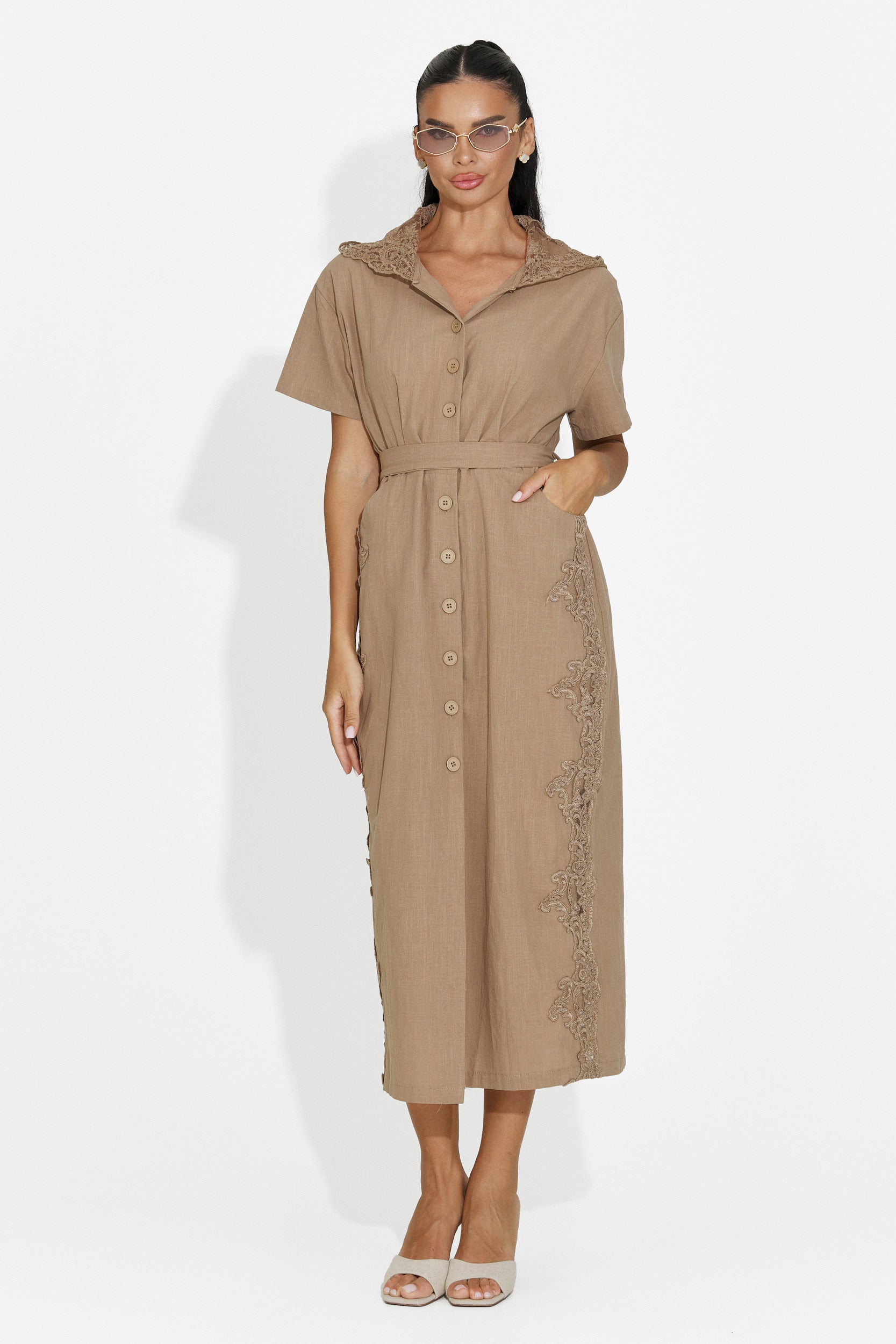 Vestido de mujer midi marrón Aneira Bogas