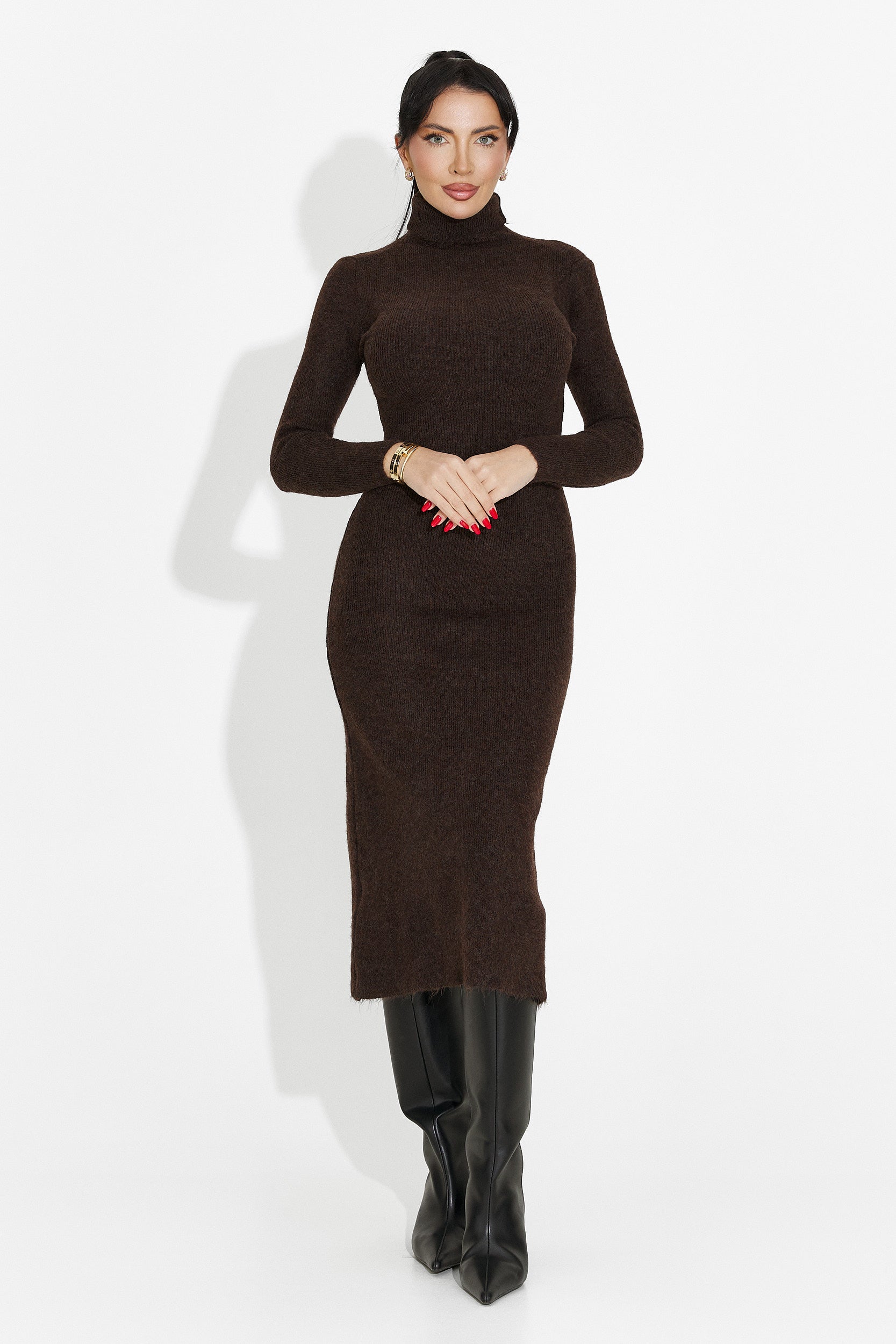 Brązowa sukienka damska midi Patrisia Bogas