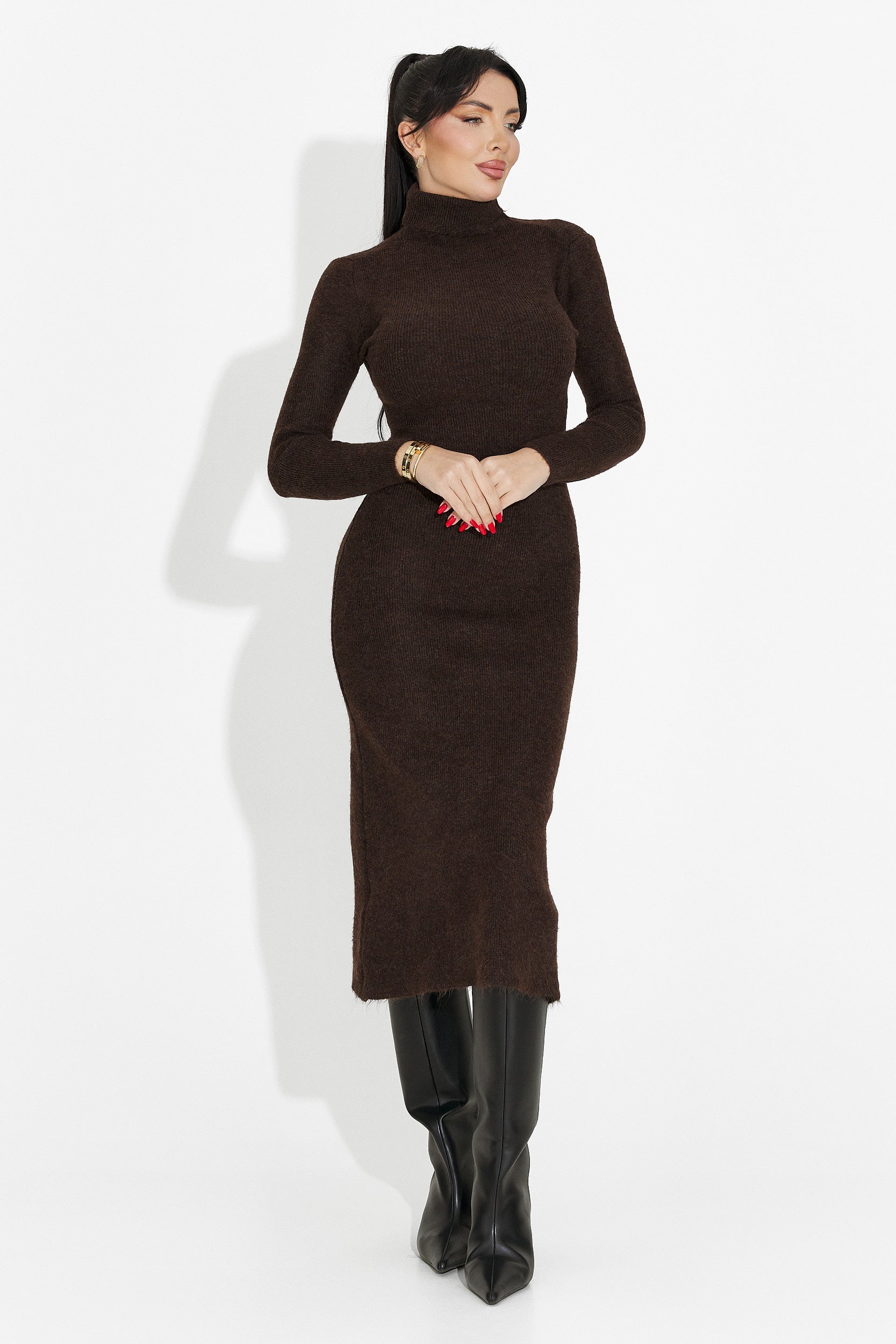 Brązowa sukienka damska midi Patrisia Bogas