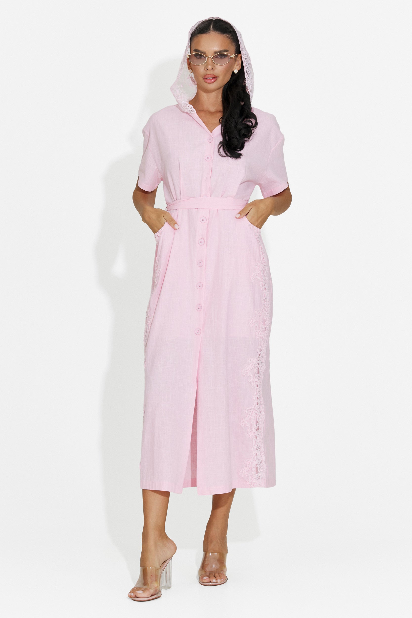 Vestido de mujer midi rosa Aneira Bogas