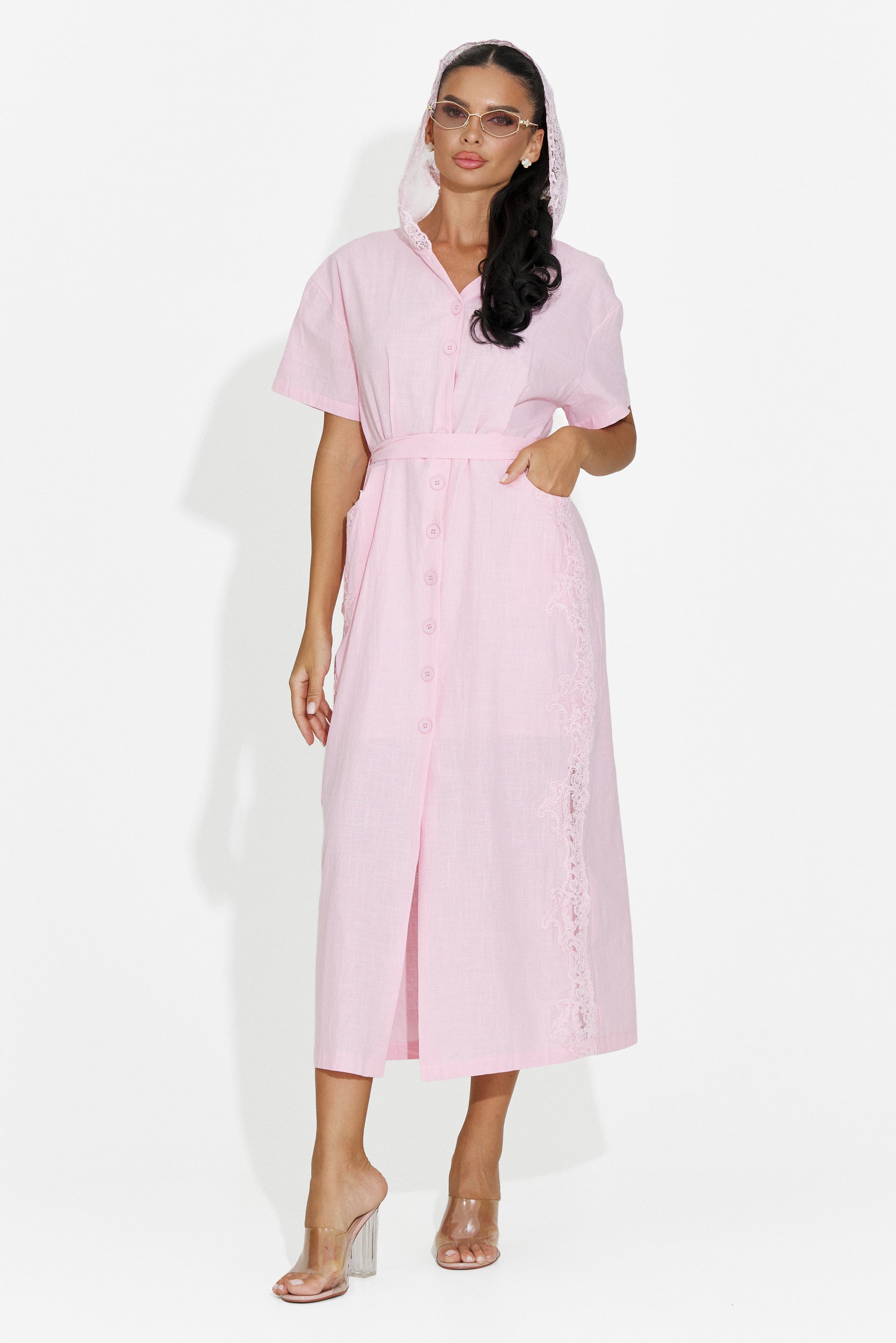 Vestido de mujer midi rosa Aneira Bogas