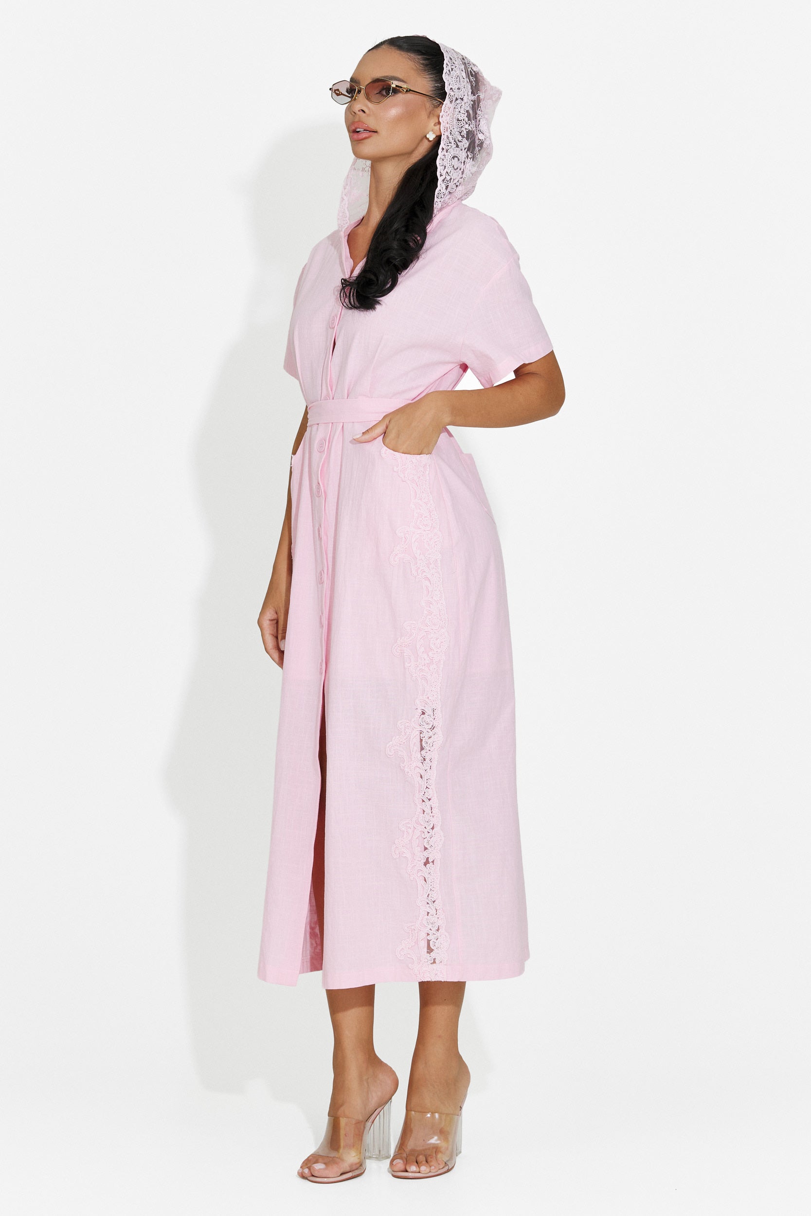 Vestido de mujer midi rosa Aneira Bogas
