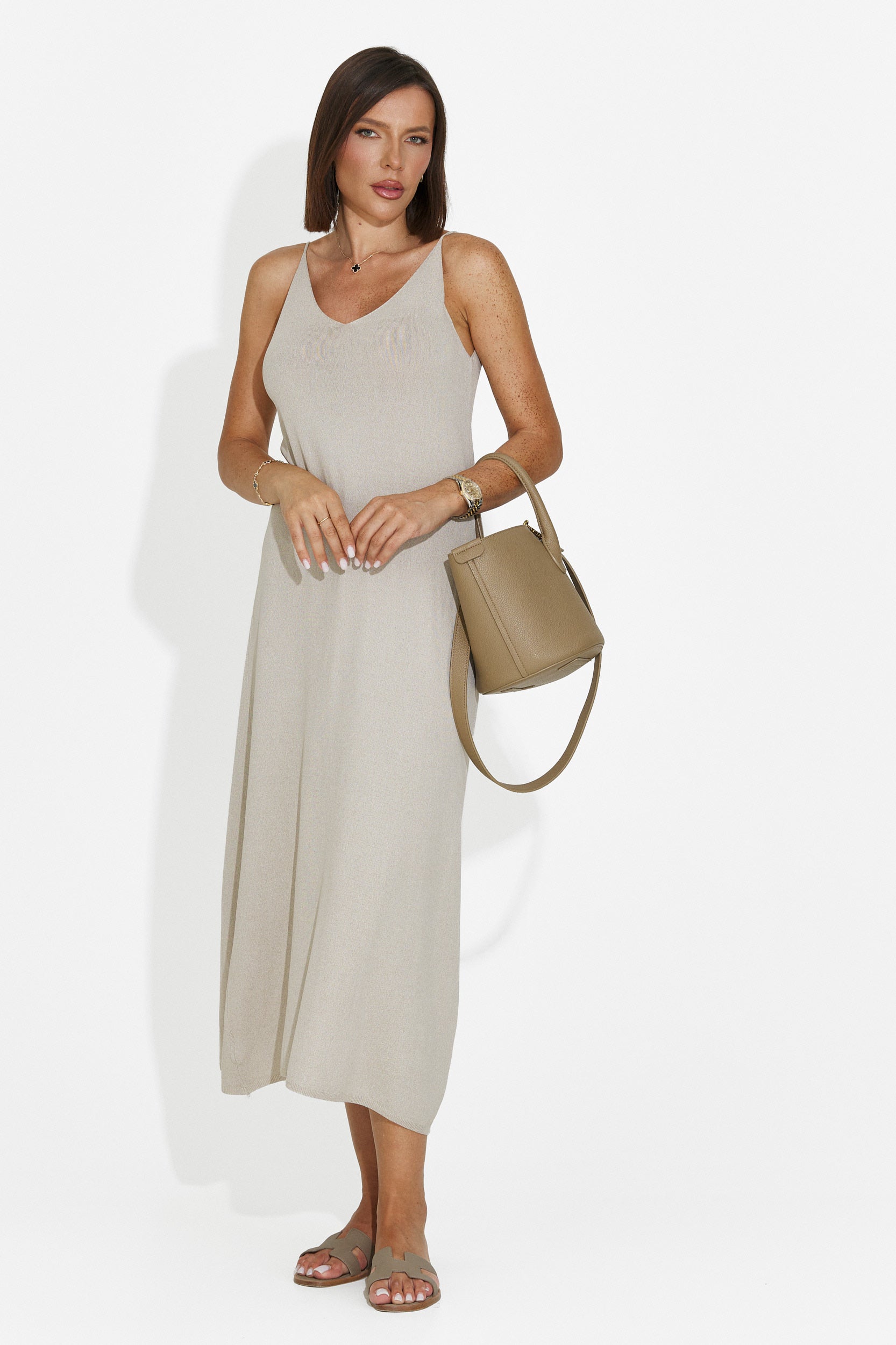 Women's short greige dress Liorna Bogas