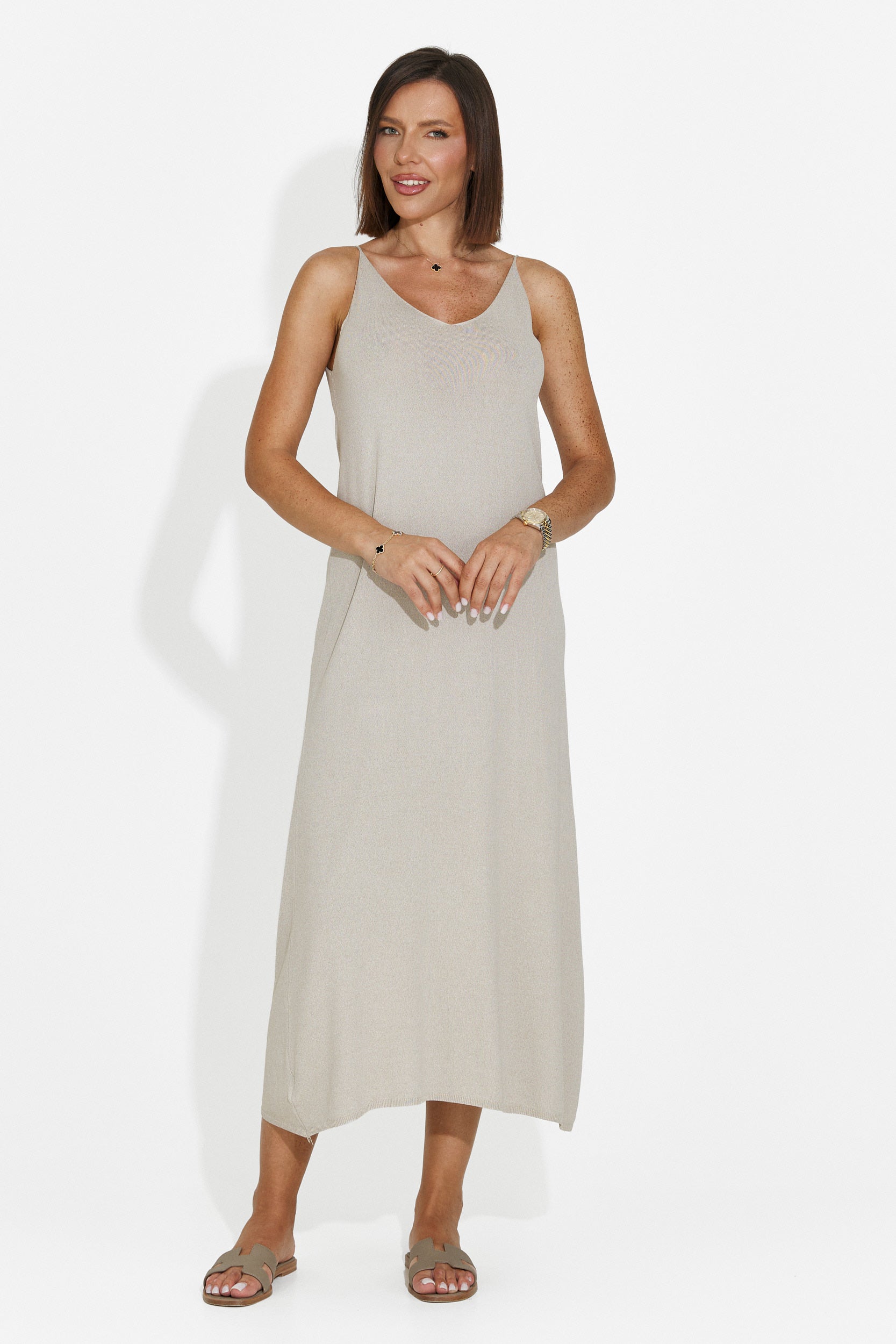 Women's short greige dress Liorna Bogas