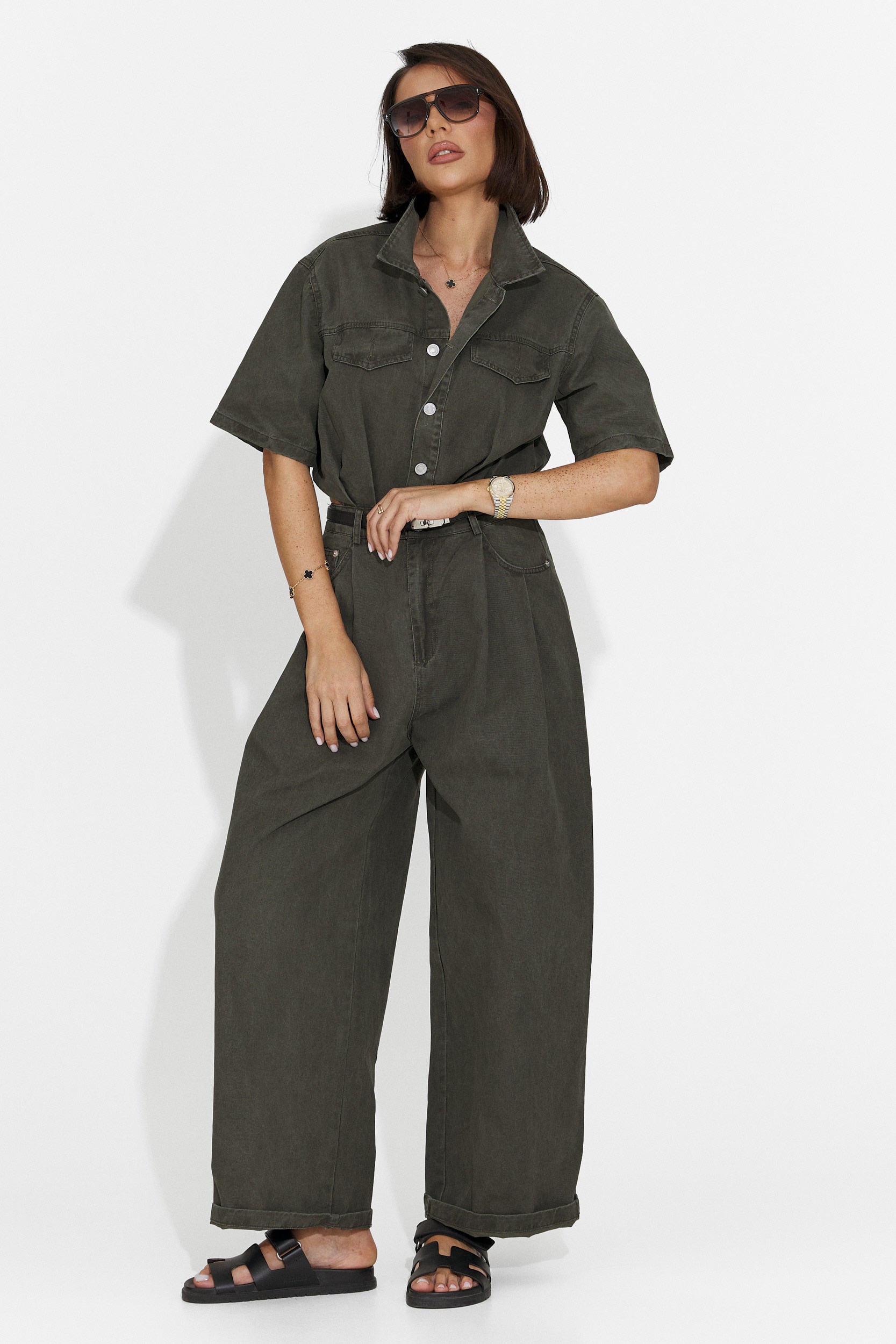 Ayeria Bogas Lässiger Khaki Damen Overall