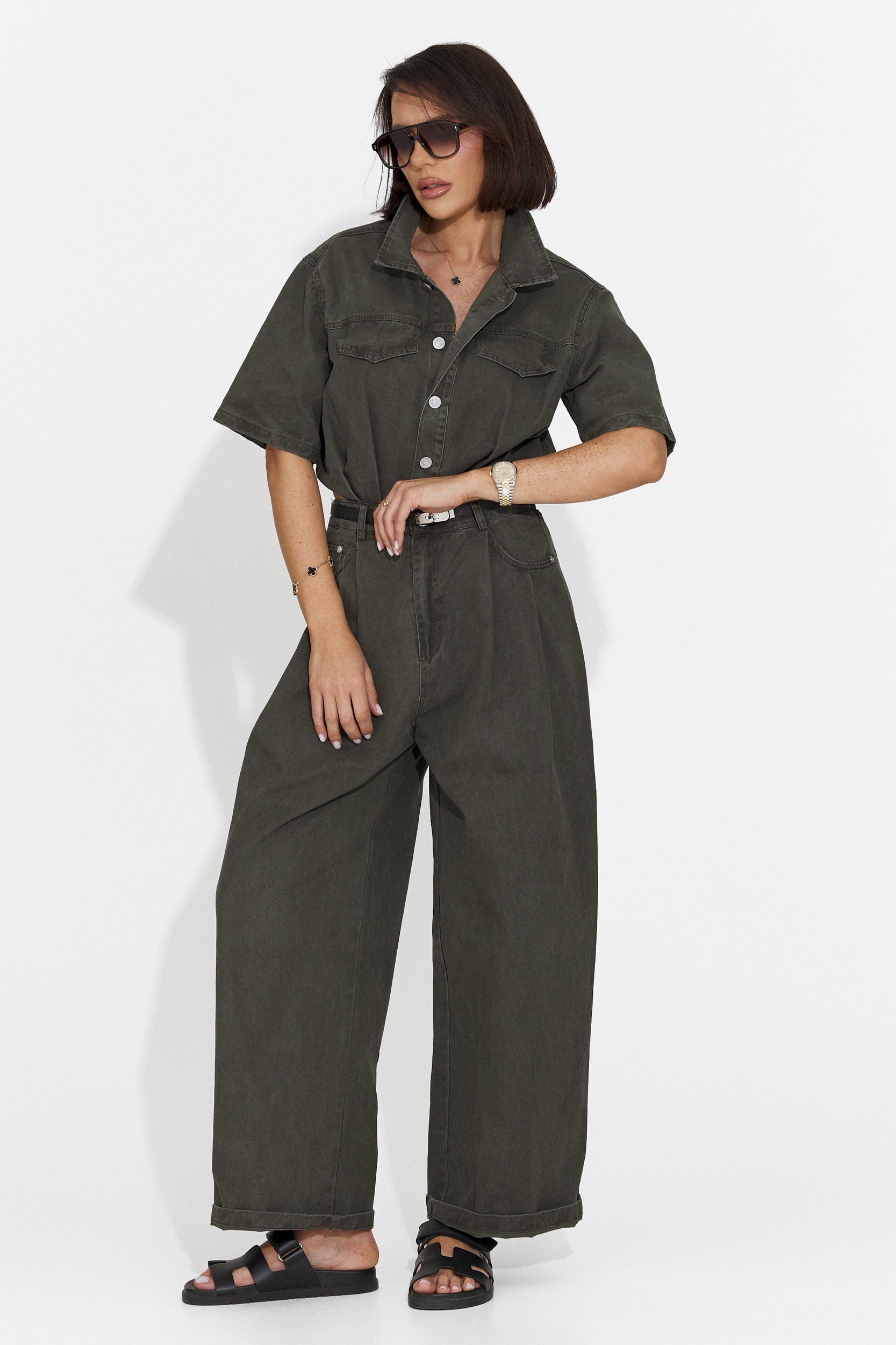 Ayeria Bogas Lässiger Khaki Damen Overall
