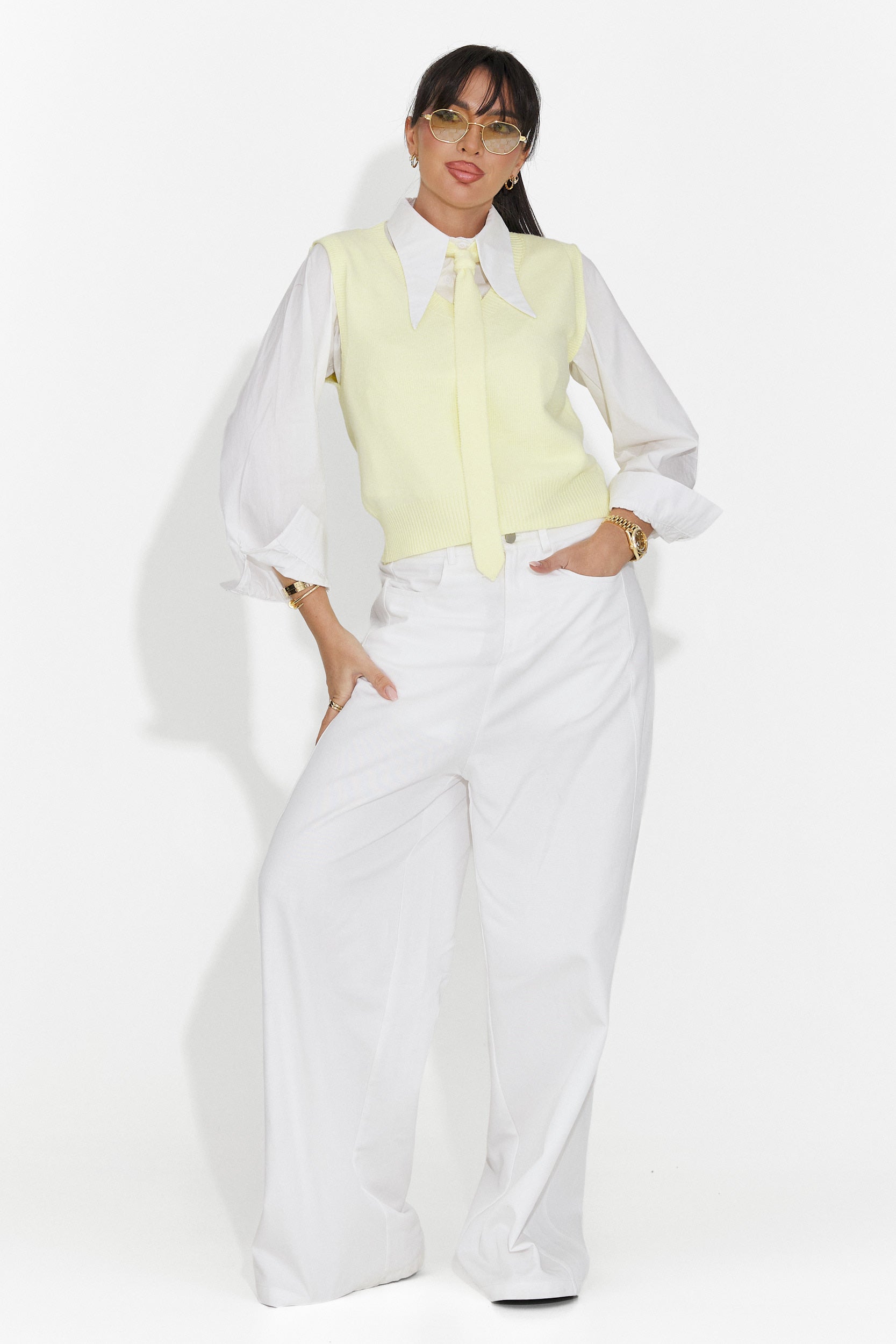 Ensemble de 3 pièces chemise + gilet + cravate jaune Tasiana Bo