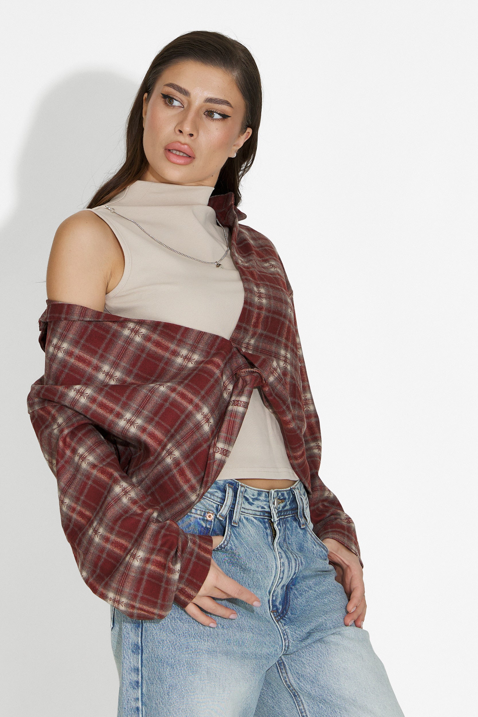 Noielia Bogas Damenhemd und Burgunder Tank Top Set