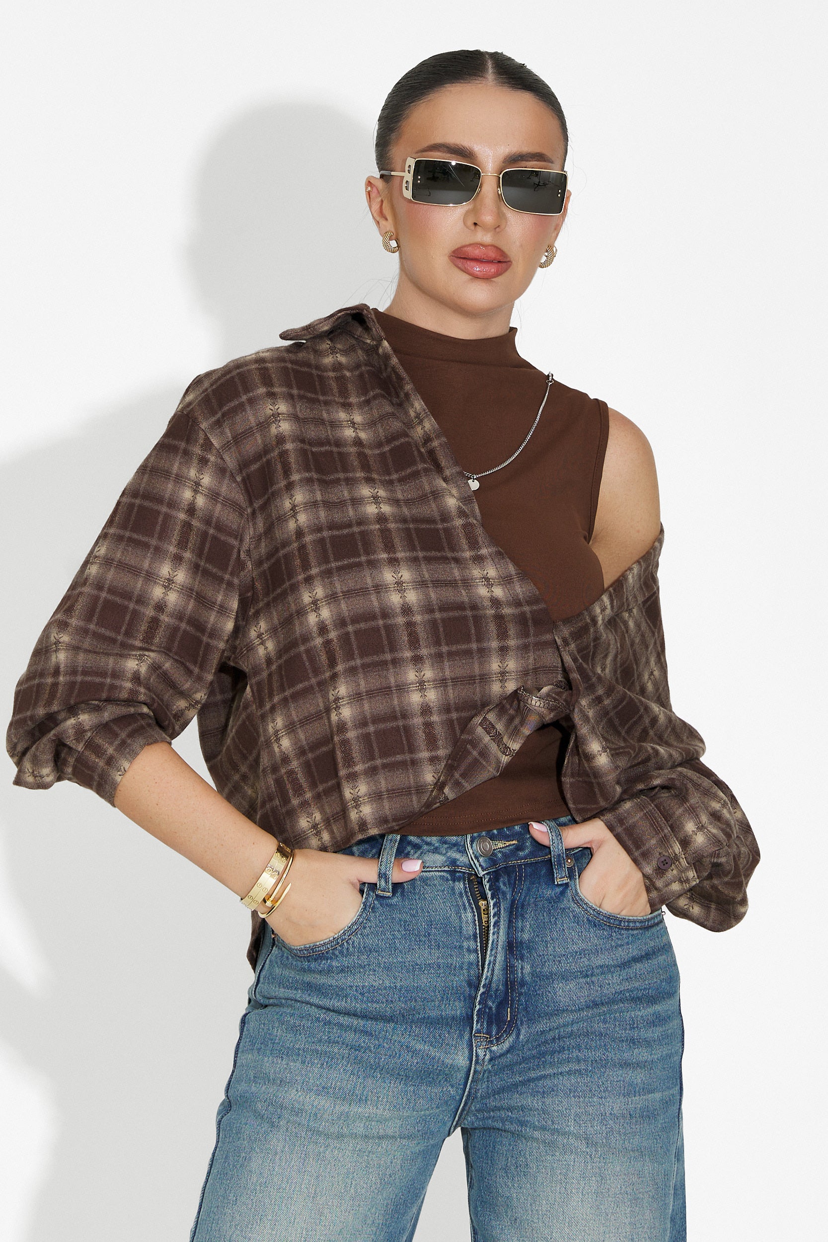 Σετ πουκάμισο γυναικείο + τοπ καφέ Noielia Bogas