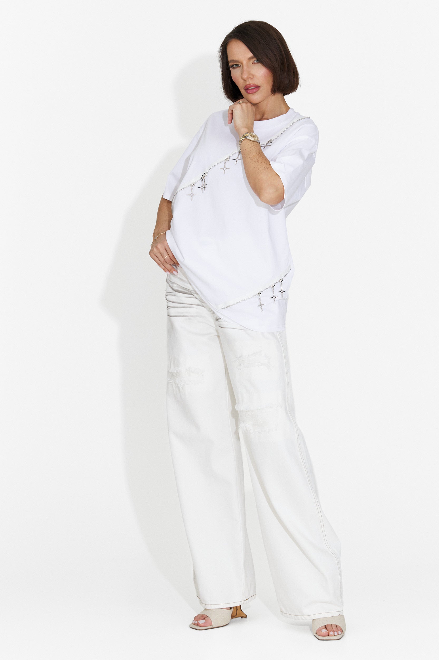T-shirt Décontracté pour Femmes Blanc Rufles Bogas