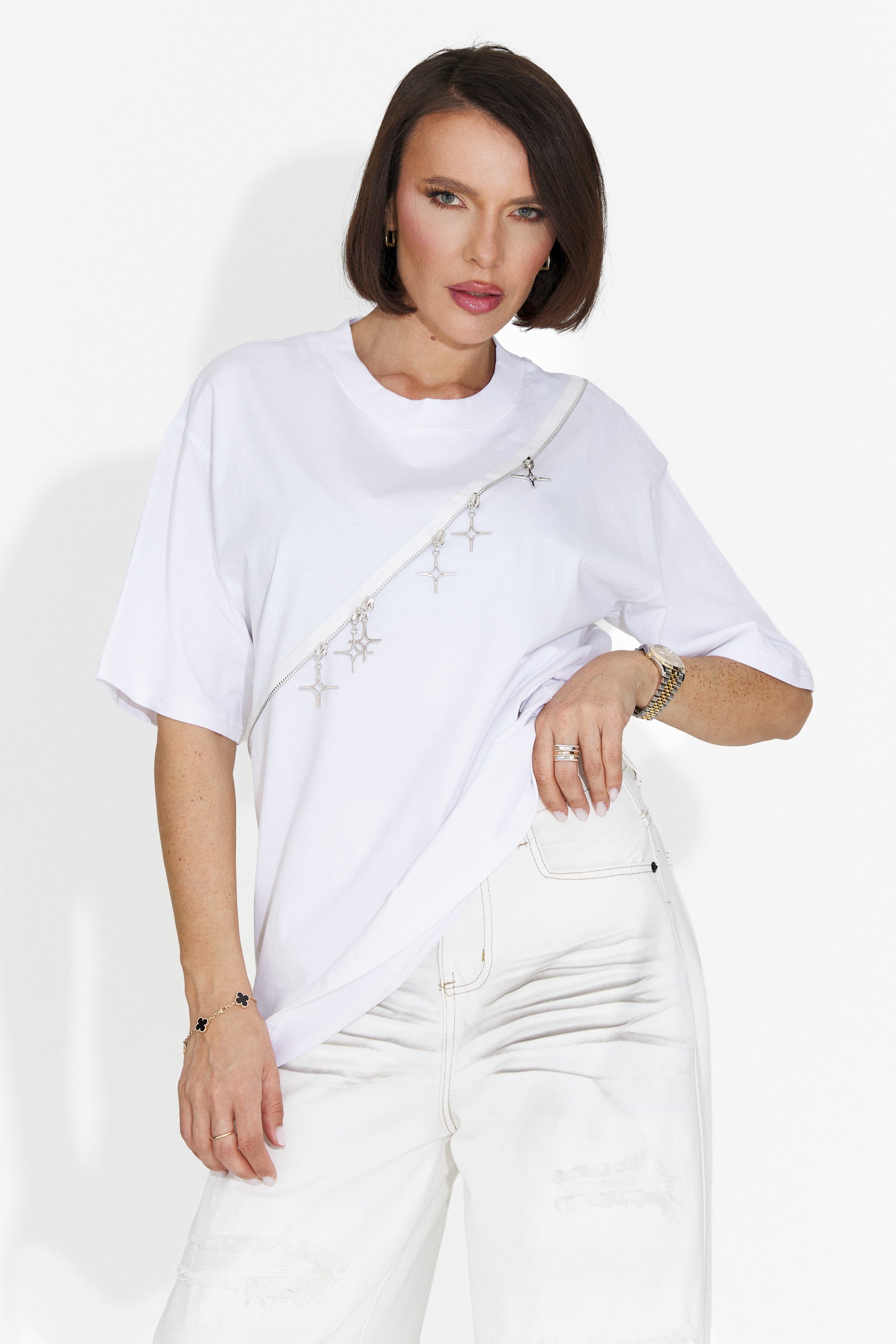 T-shirt Décontracté pour Femmes Blanc Rufles Bogas