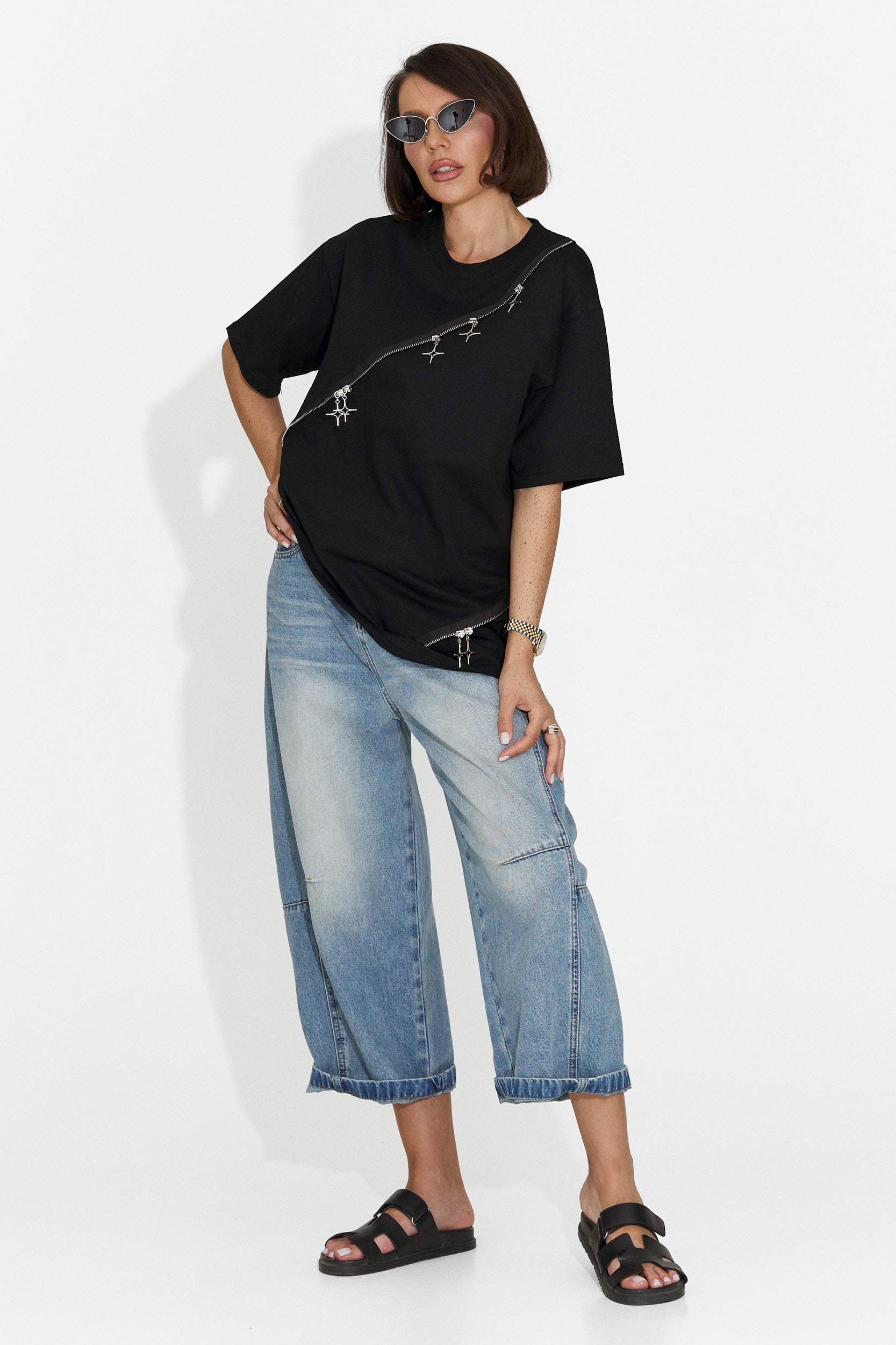T-shirt décontracté noir à volants Bogas pour dames