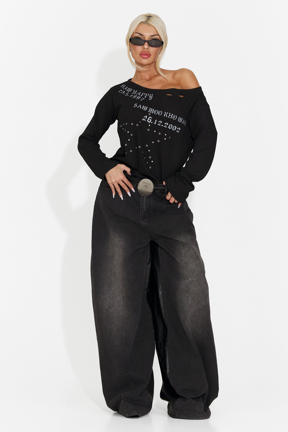 Blugi casual negri Marazina Bogas