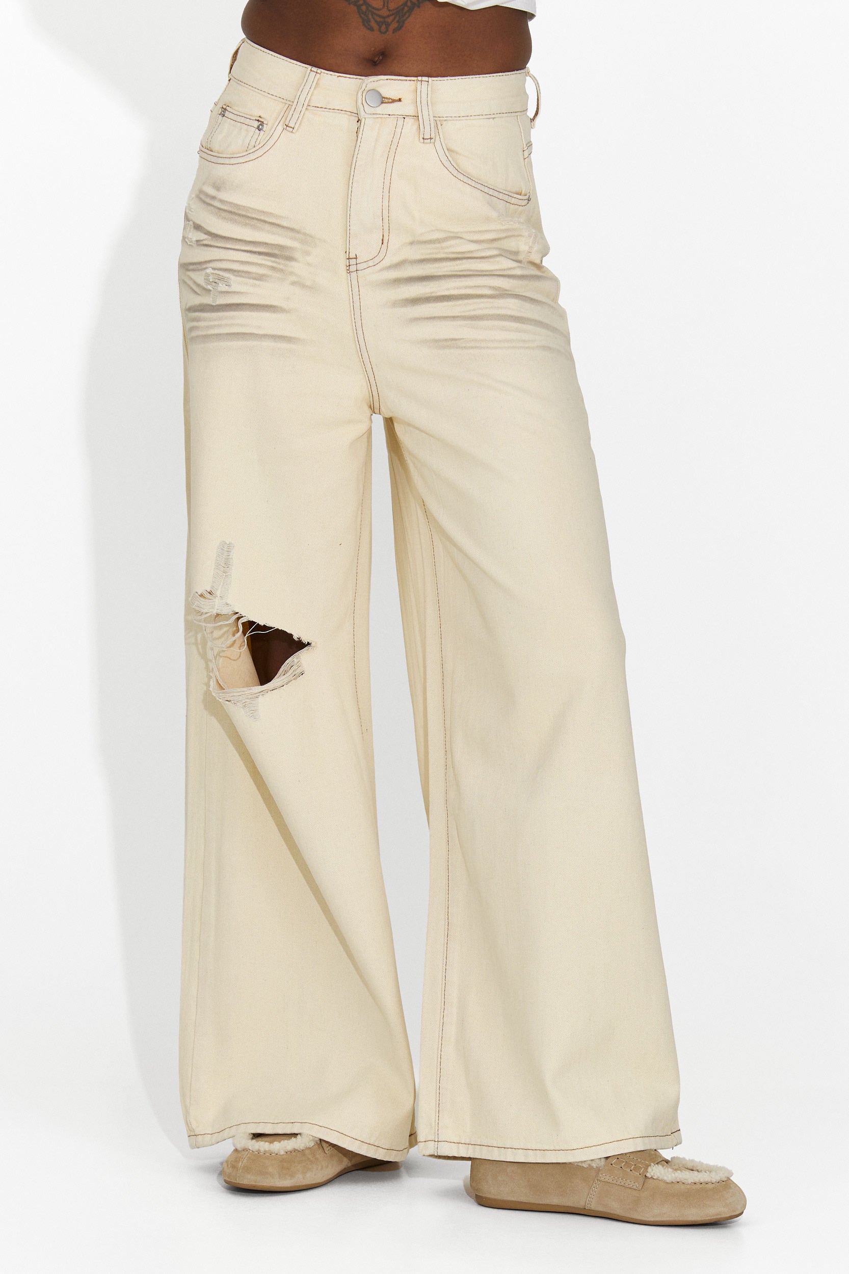 Pantalones vaqueros casuales de mujer beige Elania Bogas