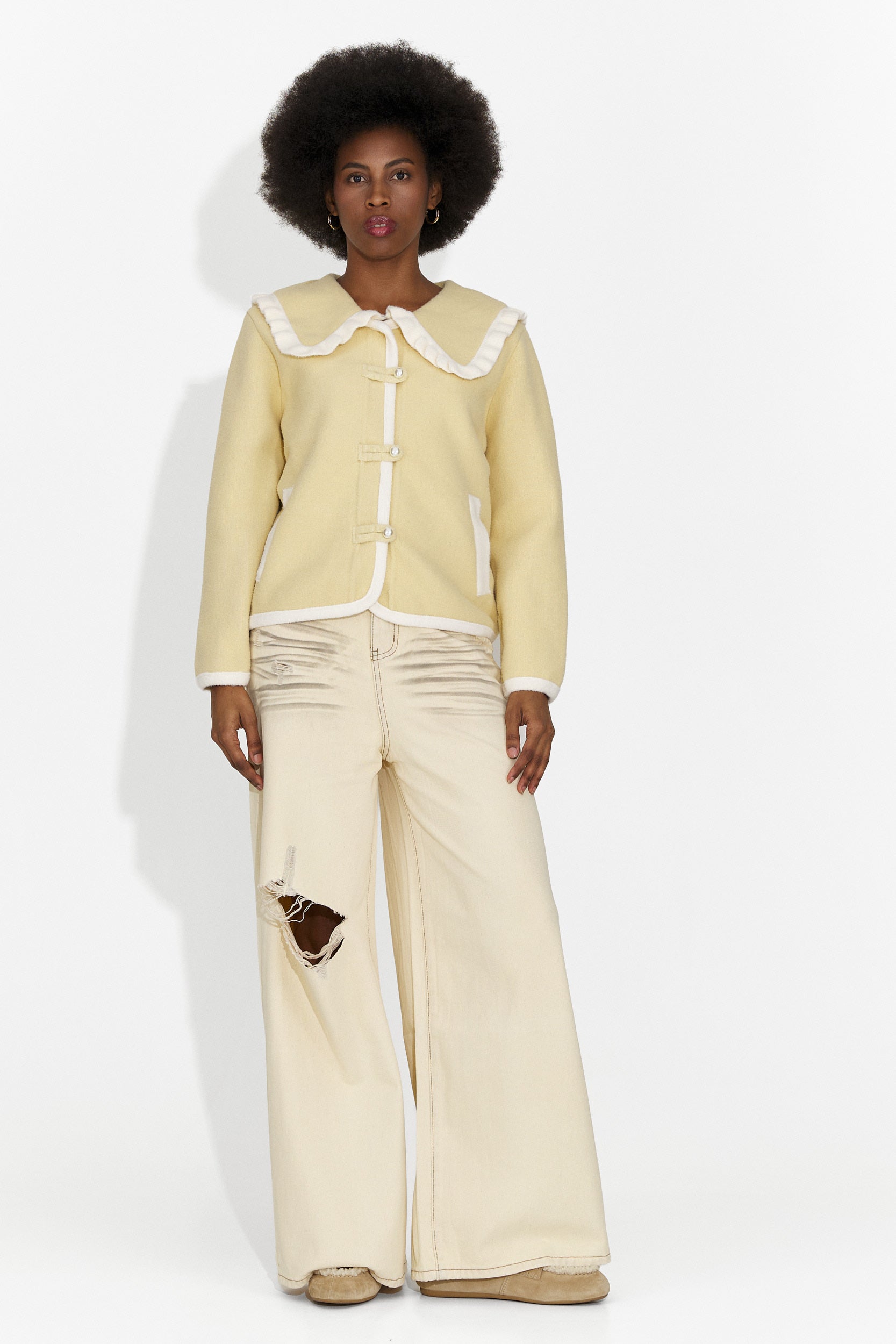 Pantalones vaqueros casuales de mujer beige Elania Bogas