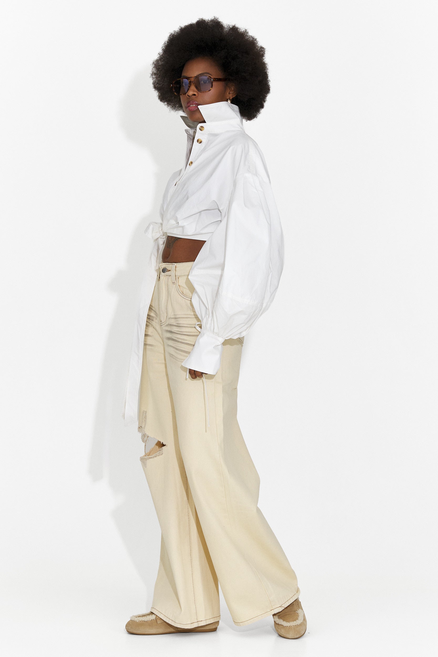 Pantalones vaqueros casuales de mujer beige Elania Bogas