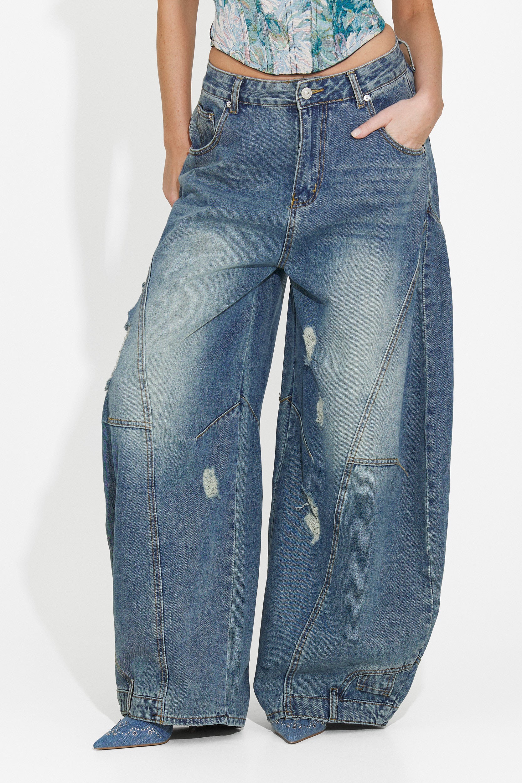 Jeans casuales azul marino para mujer Renelia Bogas