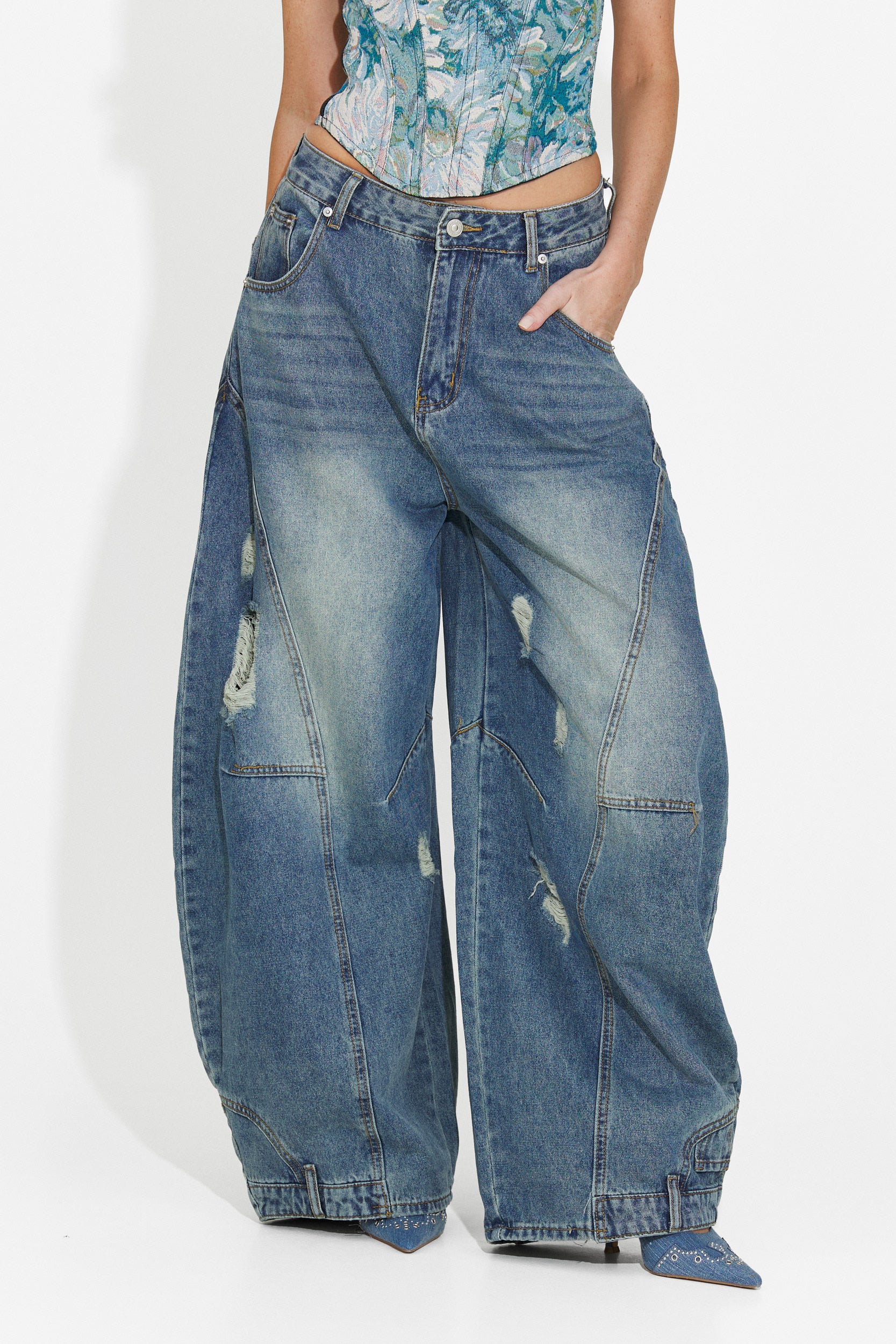 Jeans casuales azul marino para mujer Renelia Bogas
