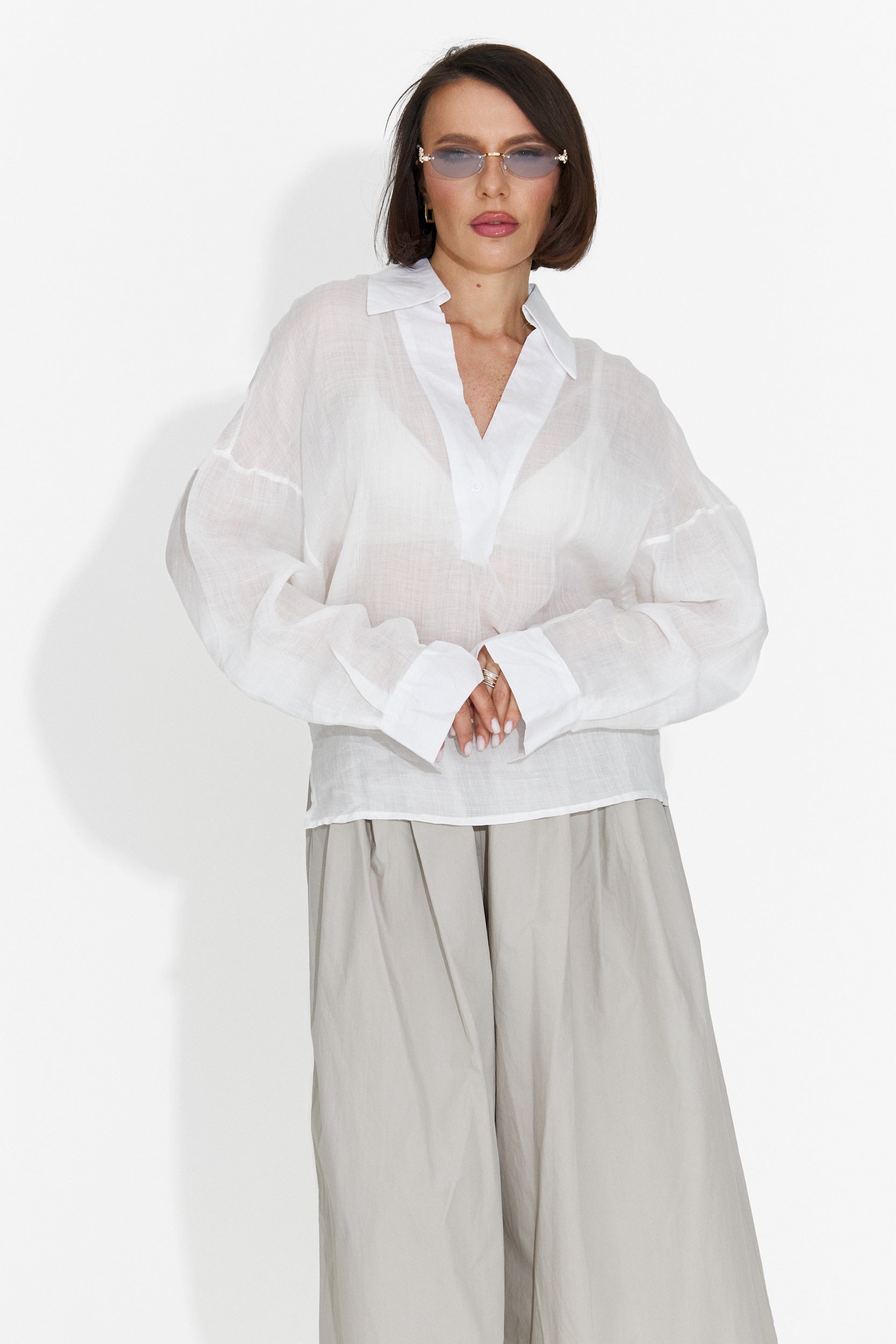 Camasa dama casual alba Hibiscus Bogas