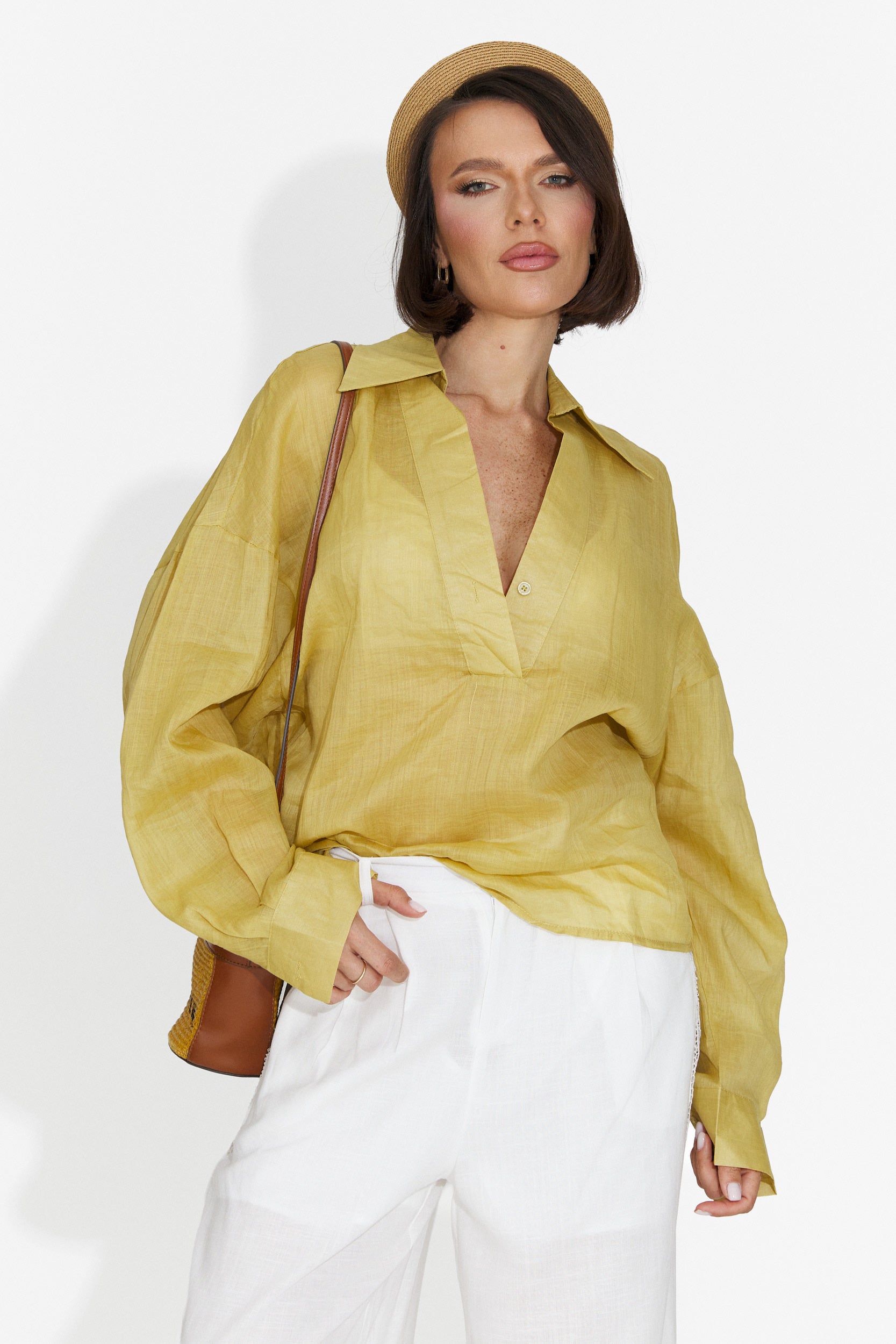 Camasa dama casual galbena Hibiscus Bogas