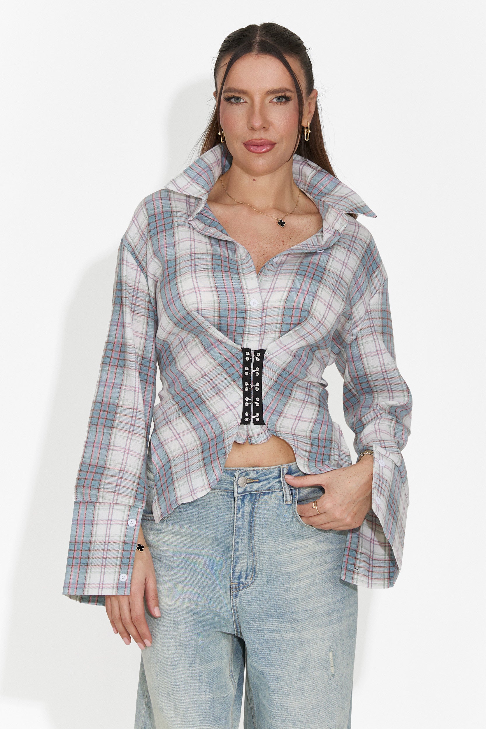 Κομψό γυναικείο πουκάμισο γαλάζιο Hermiona Bogas