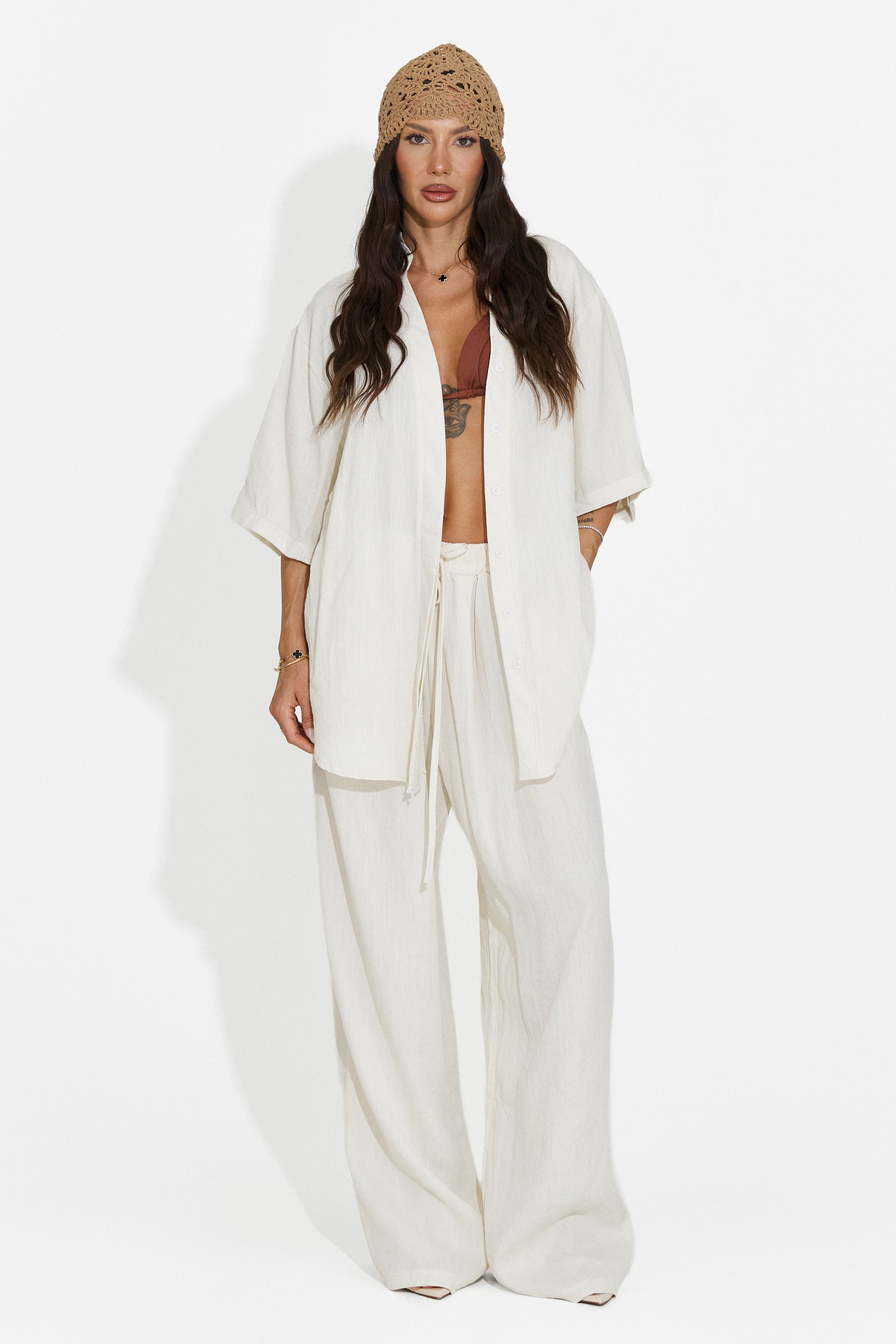 Conjunto de mujer camisa + pantalones beige Carolia Bogas