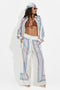 Ensemble femme chemise + pantalon + écharpe bleu Yalda Bogas