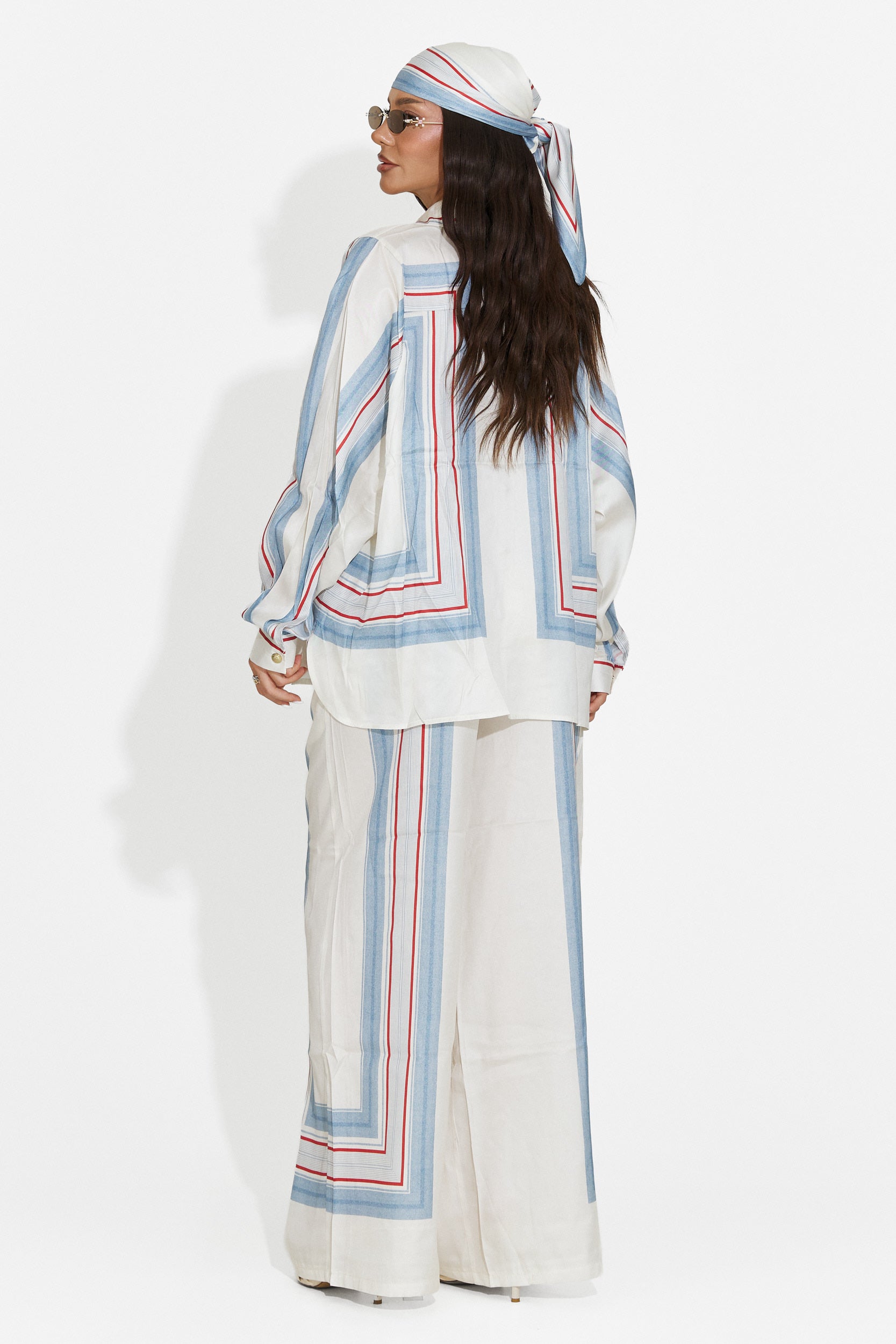 Women's set shirt + pants + light blue scarf Yalda Bogas