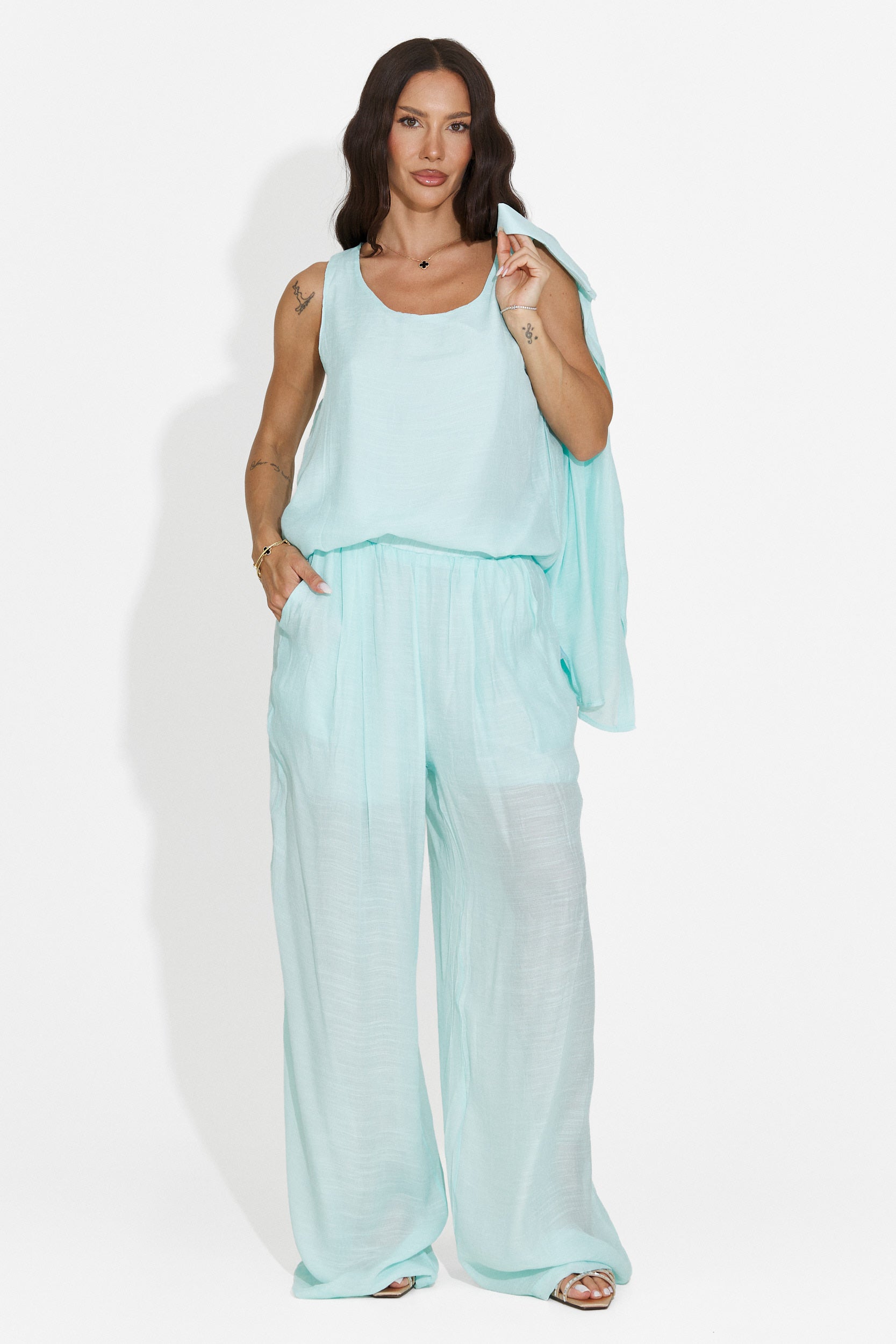 Turquoise women's set shirt + pants + tank top Mivya Bogas