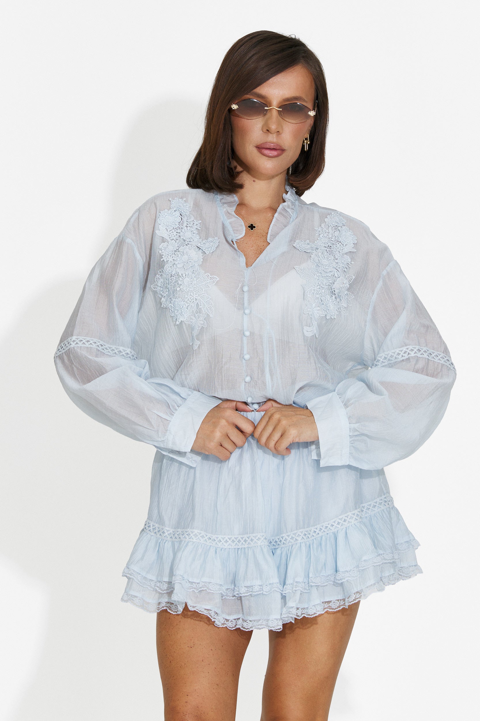 Women's set with light blue skirt pants Miniola Bogas