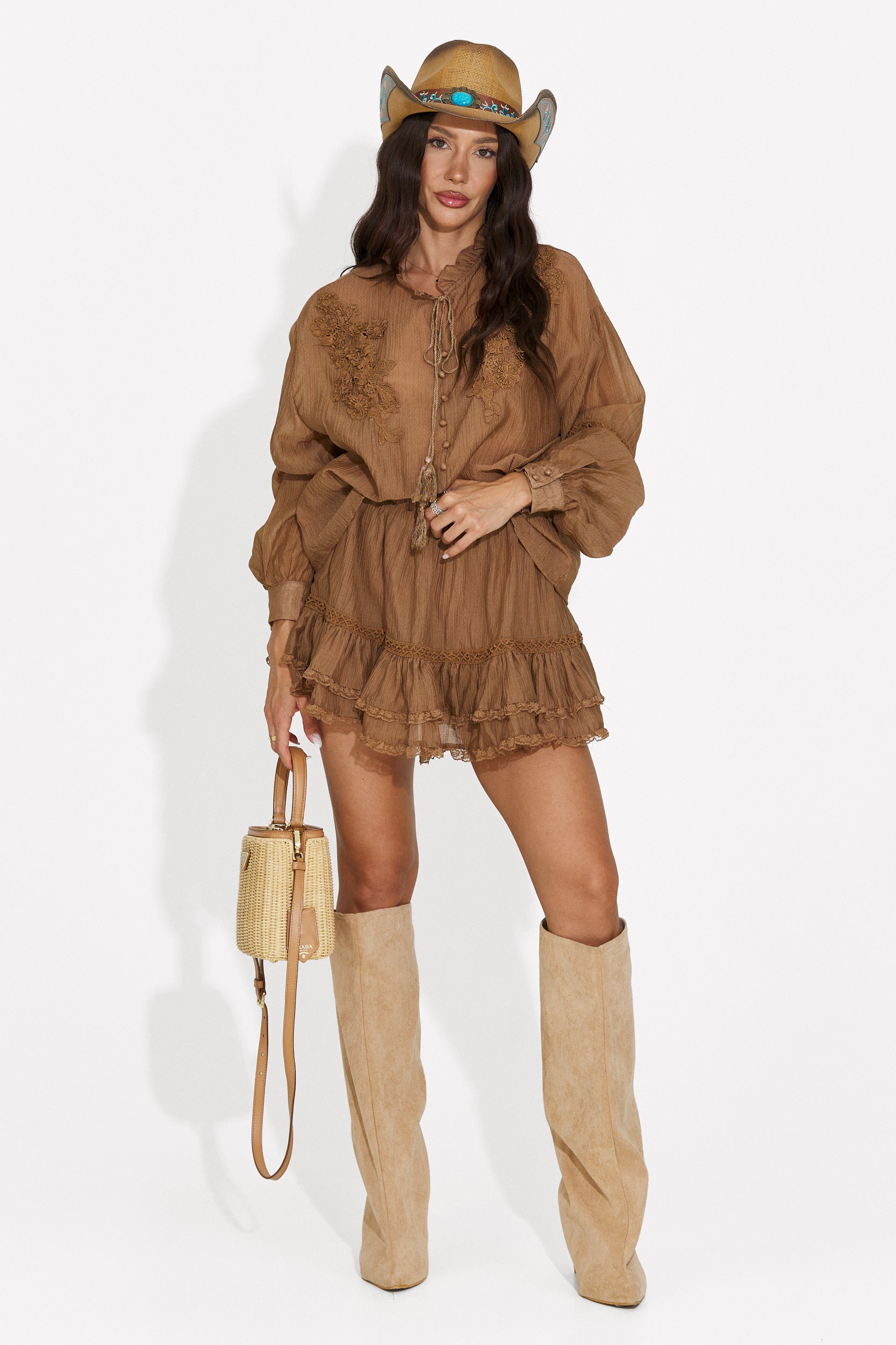 Women's set with brown skirt pants Miniola Bogas
