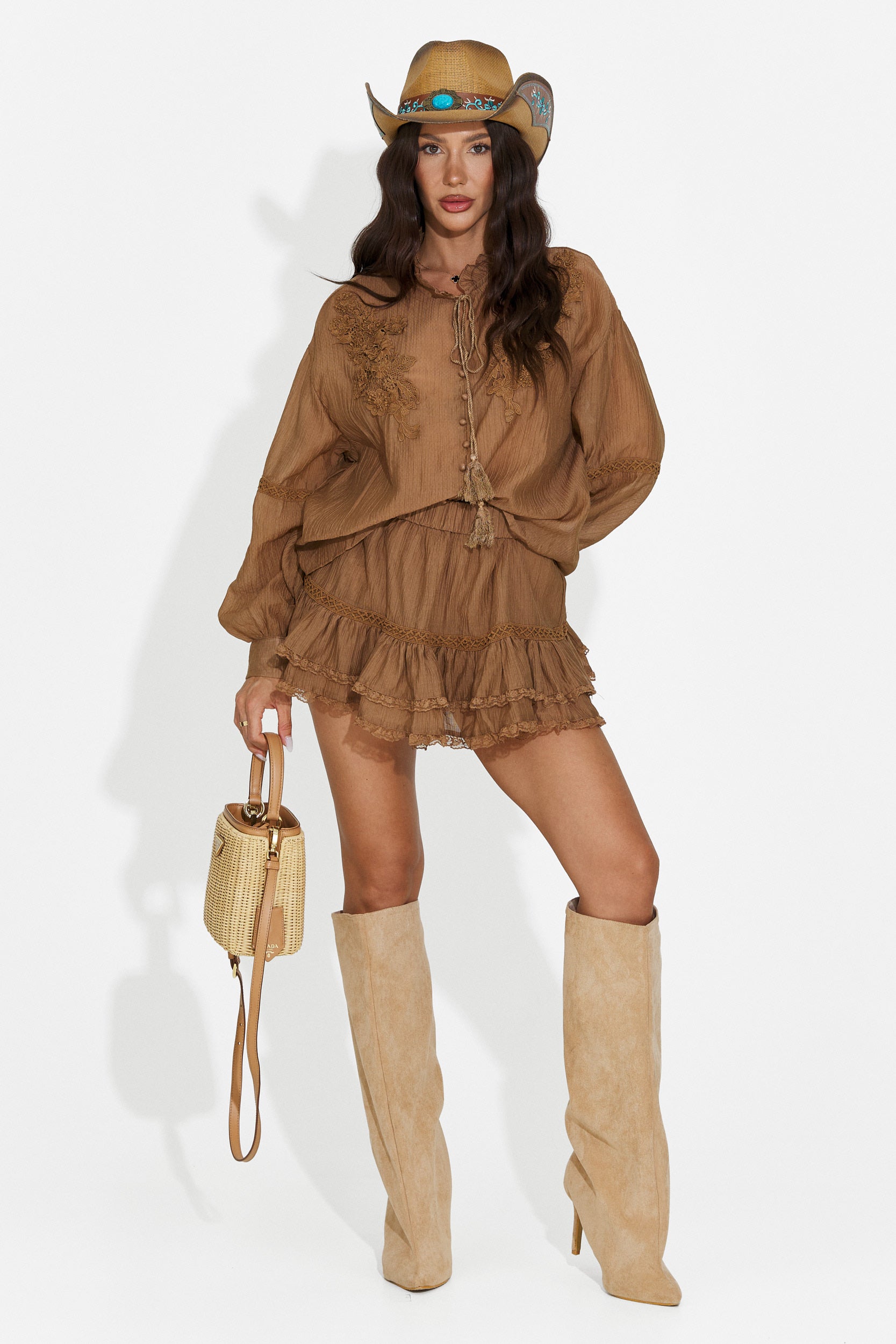 Women's set with brown skirt pants Miniola Bogas