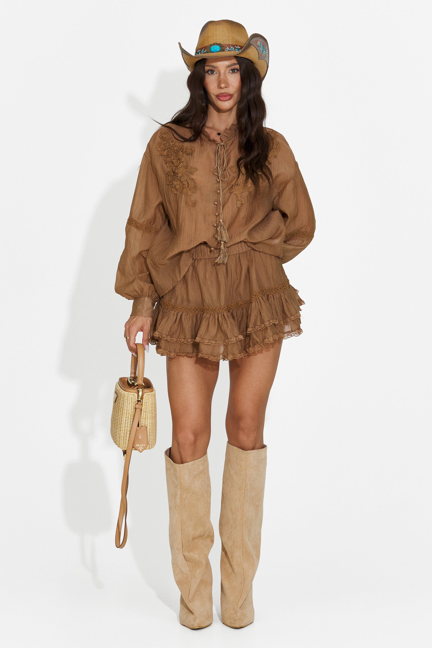 Women's set with brown skirt pants Miniola Bogas