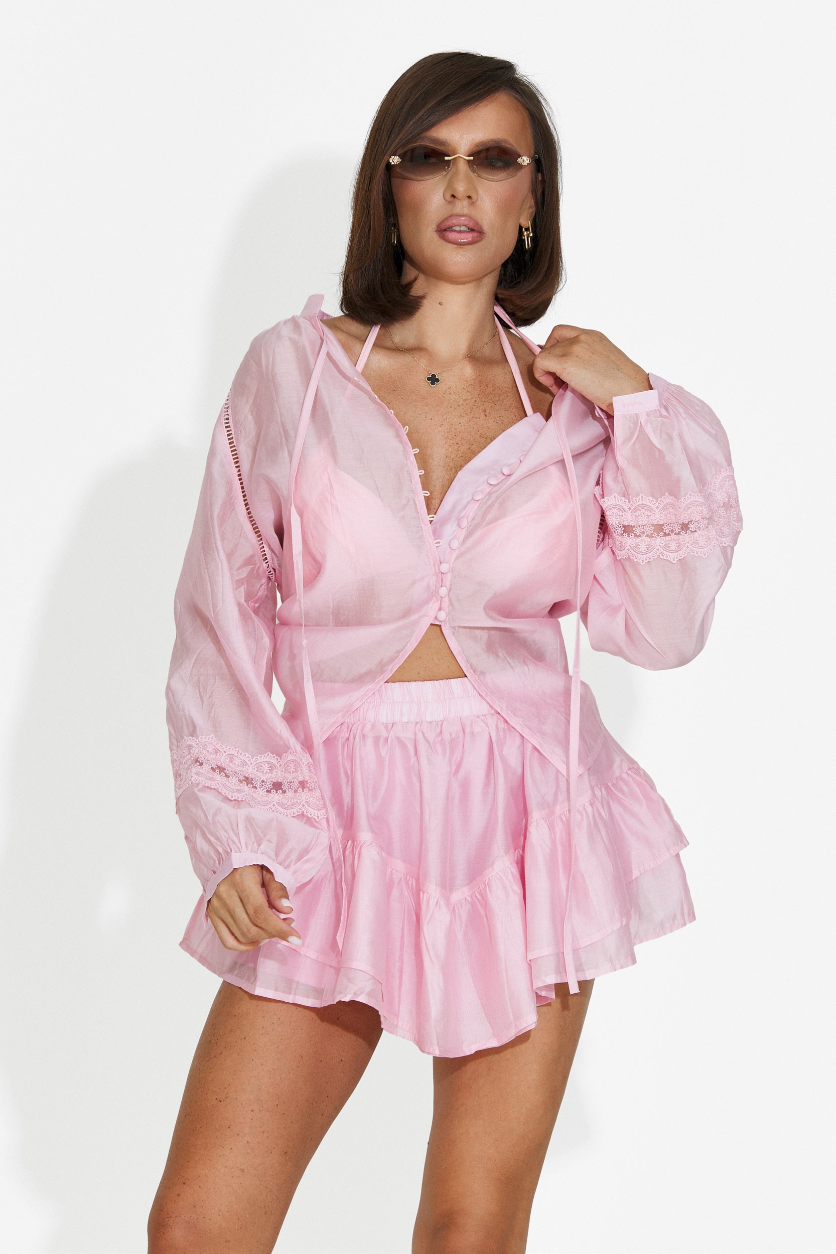 Conjunto de mujer con falda pantalón rosa Rosena Bogas
