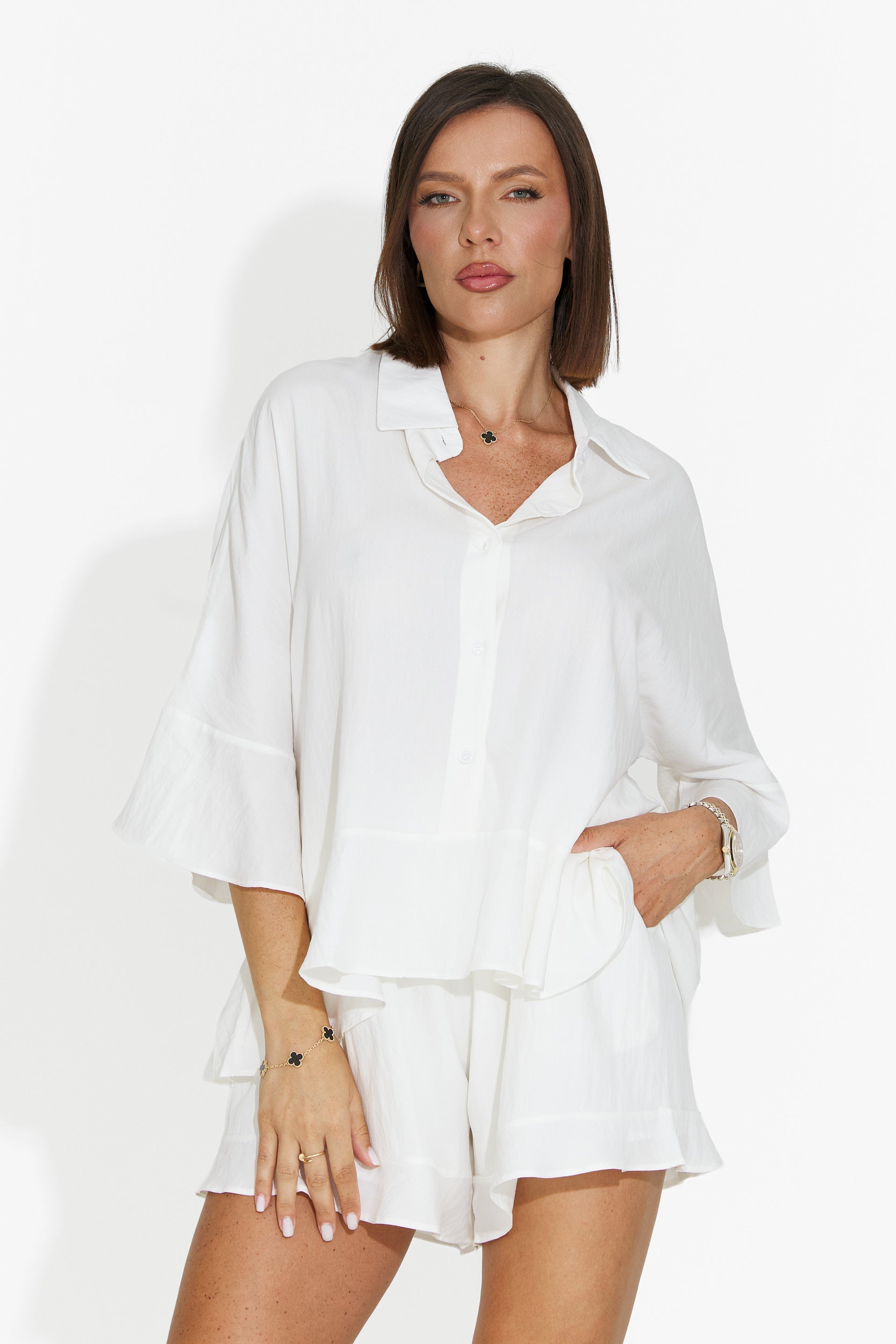Women's set with short pants white Olgana Bogas