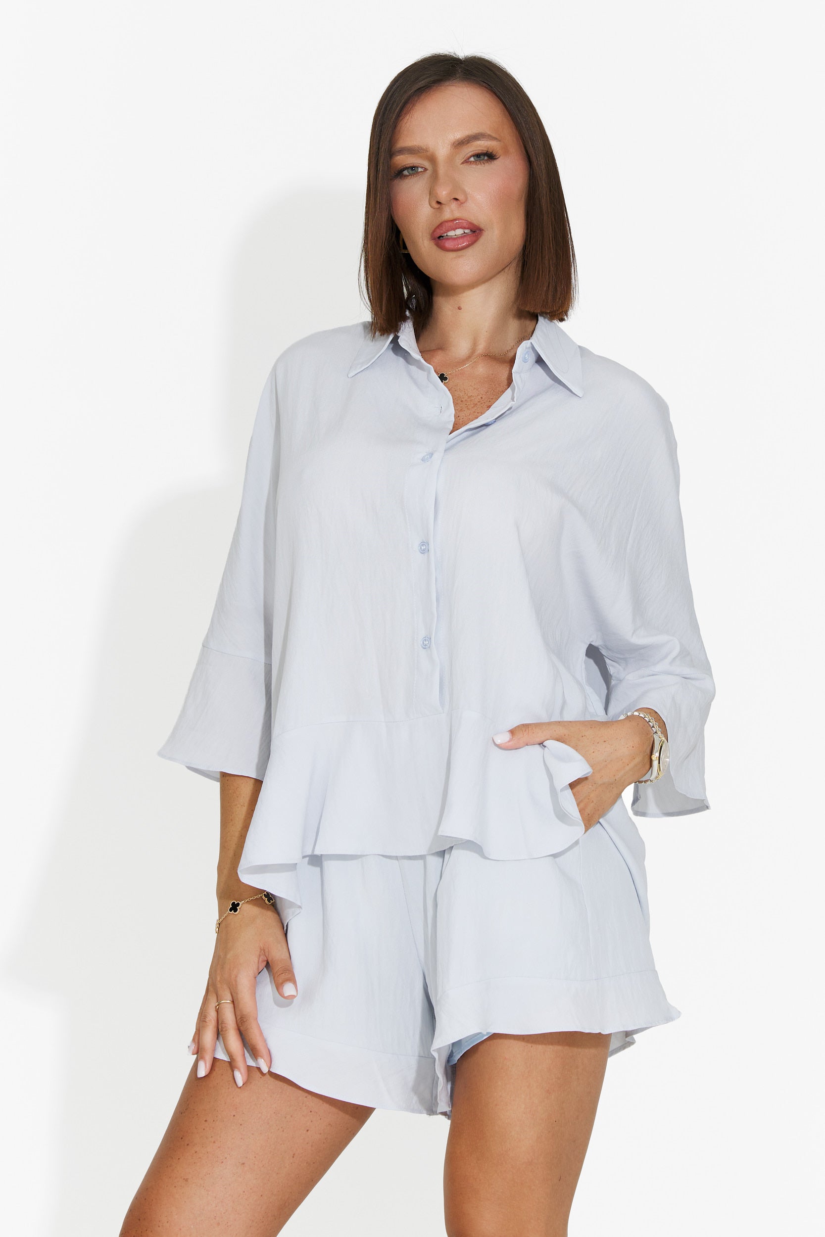 Women's set with short pants light blue Olgana Bogas