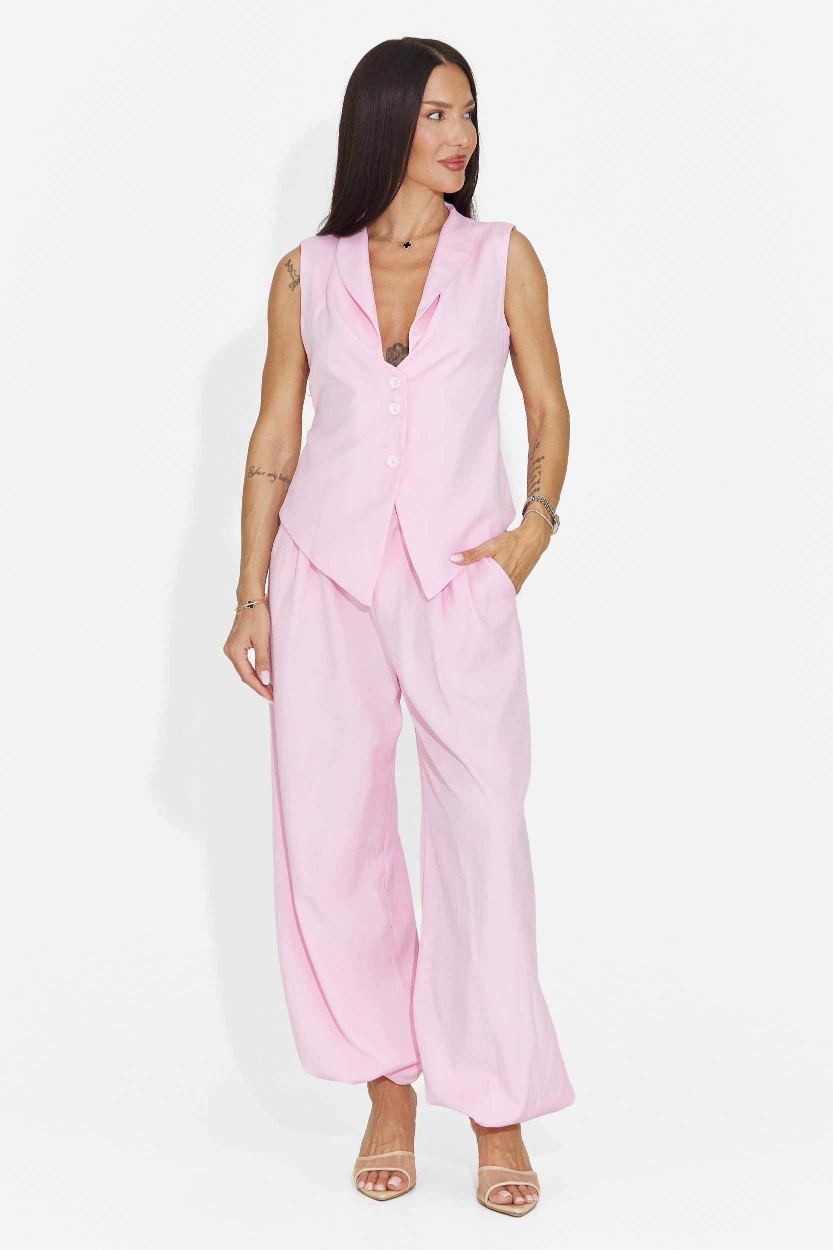 Compleu dama elegant roz Foesanty Bogas