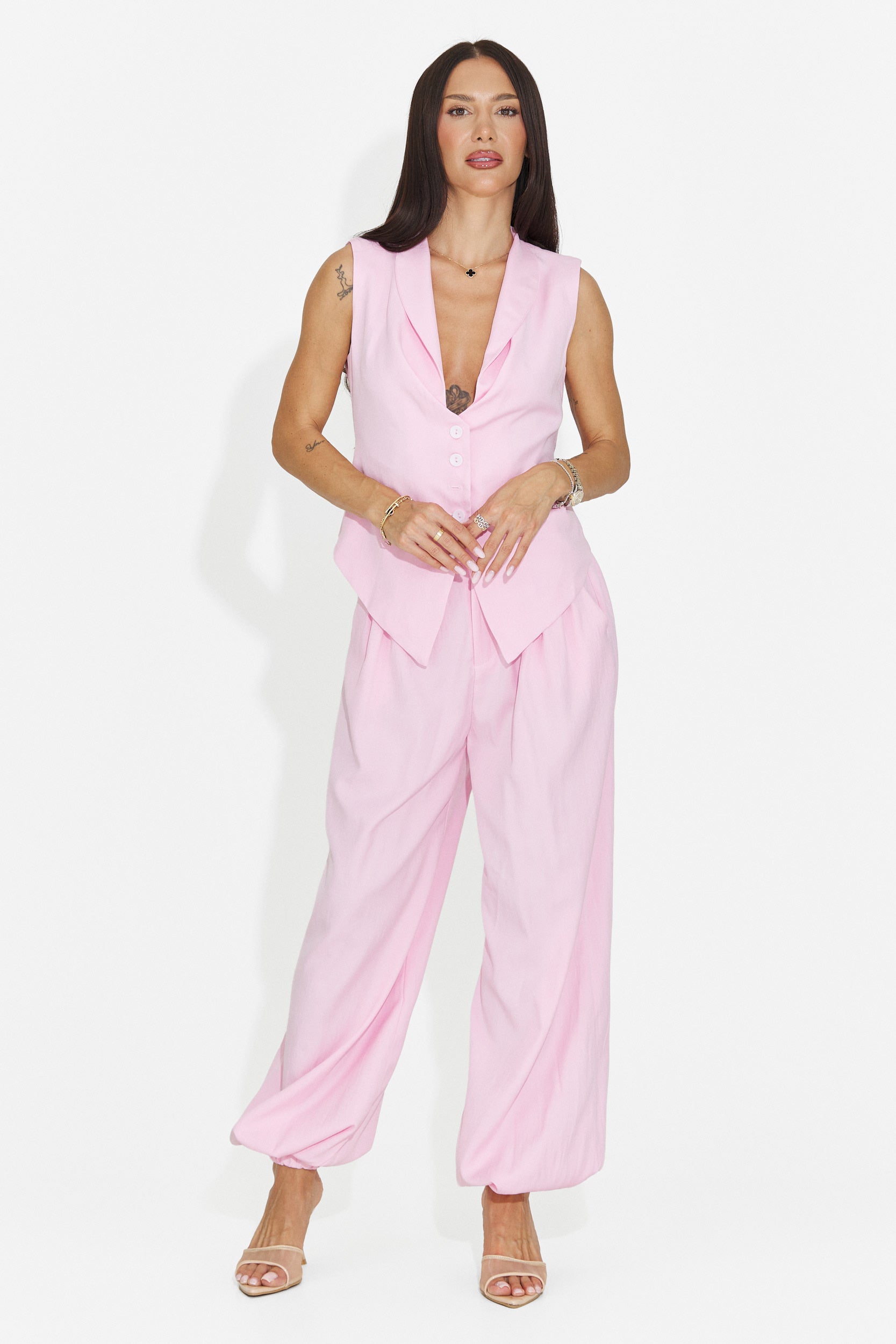 Compleu dama elegant roz Foesanty Bogas