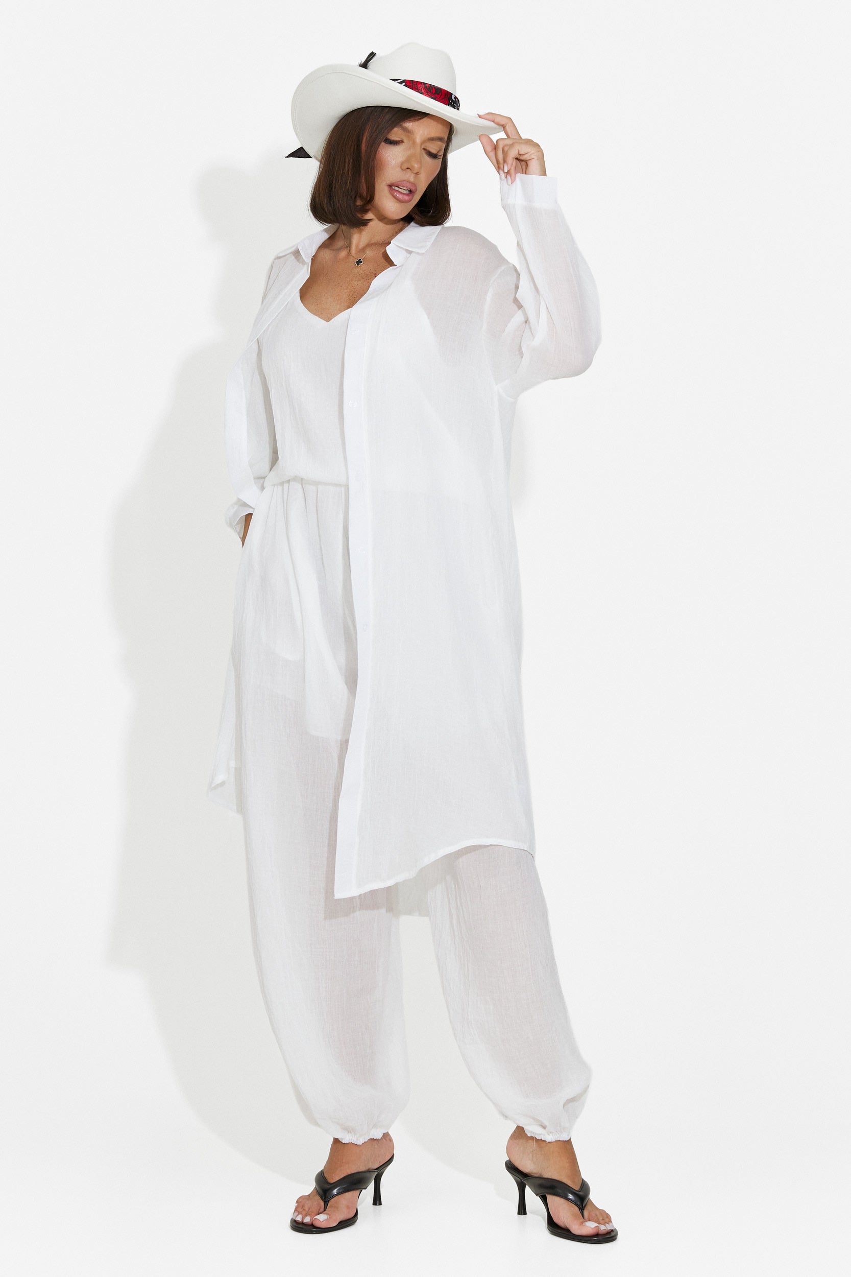 Women's suit pants + tank top + shirt white Dariele Bogas