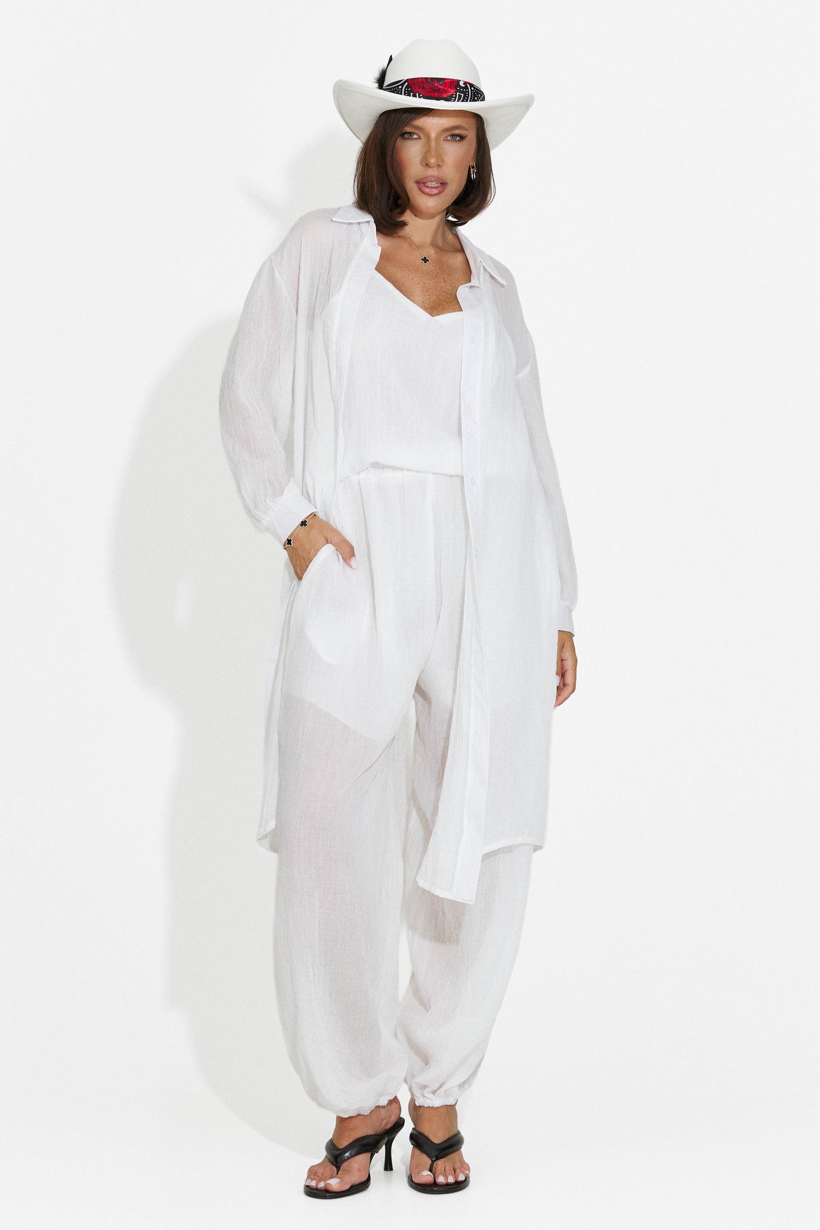 Women's suit pants + tank top + shirt white Dariele Bogas