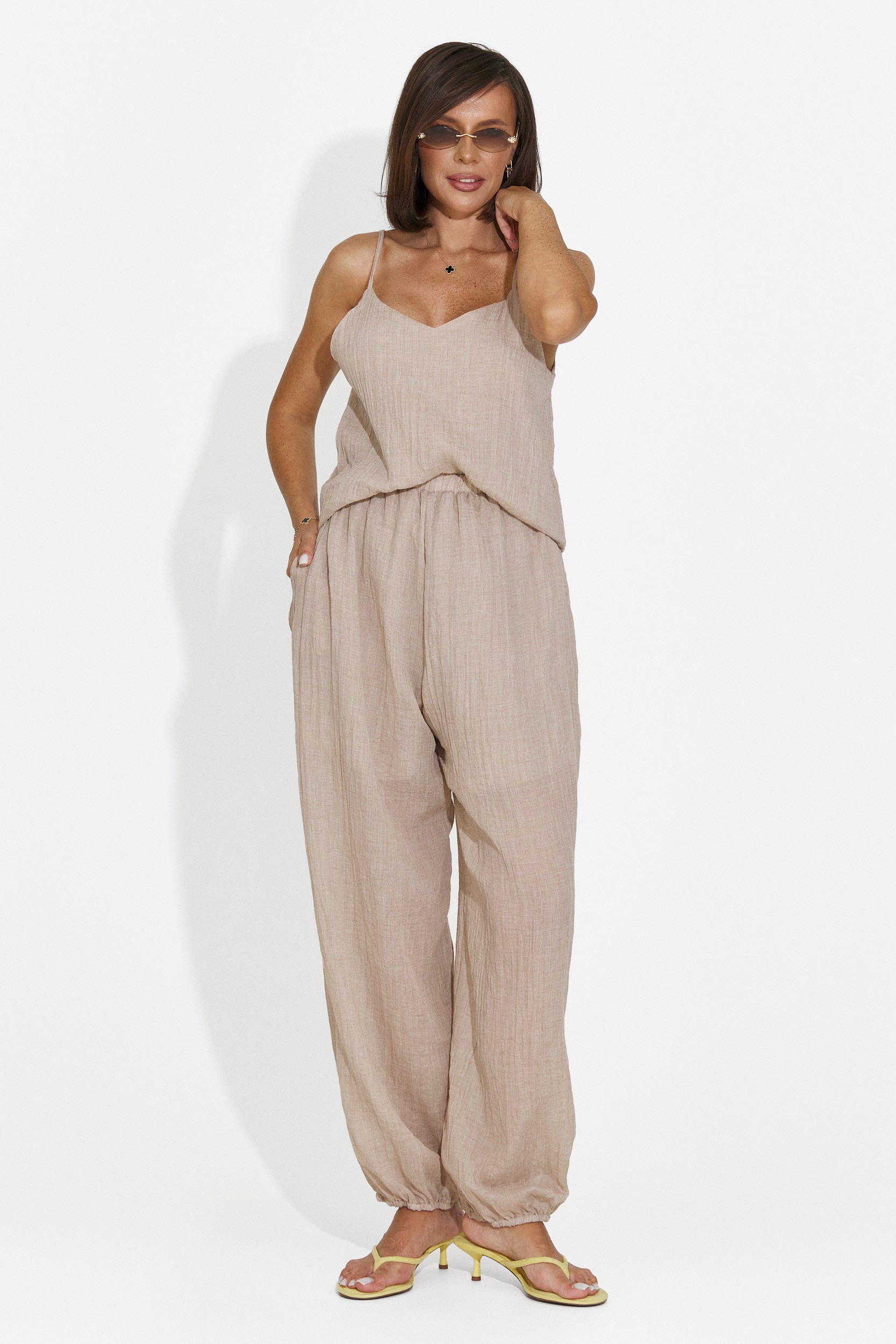 Women's suit pants + tank top + shirt brown Dariele Bogas